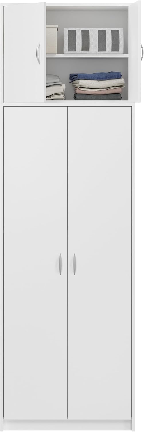 Armadietto alto multiuso, con 4 ante e 10 scomparti, 235 x 74 x 35 cm, (Bianco)