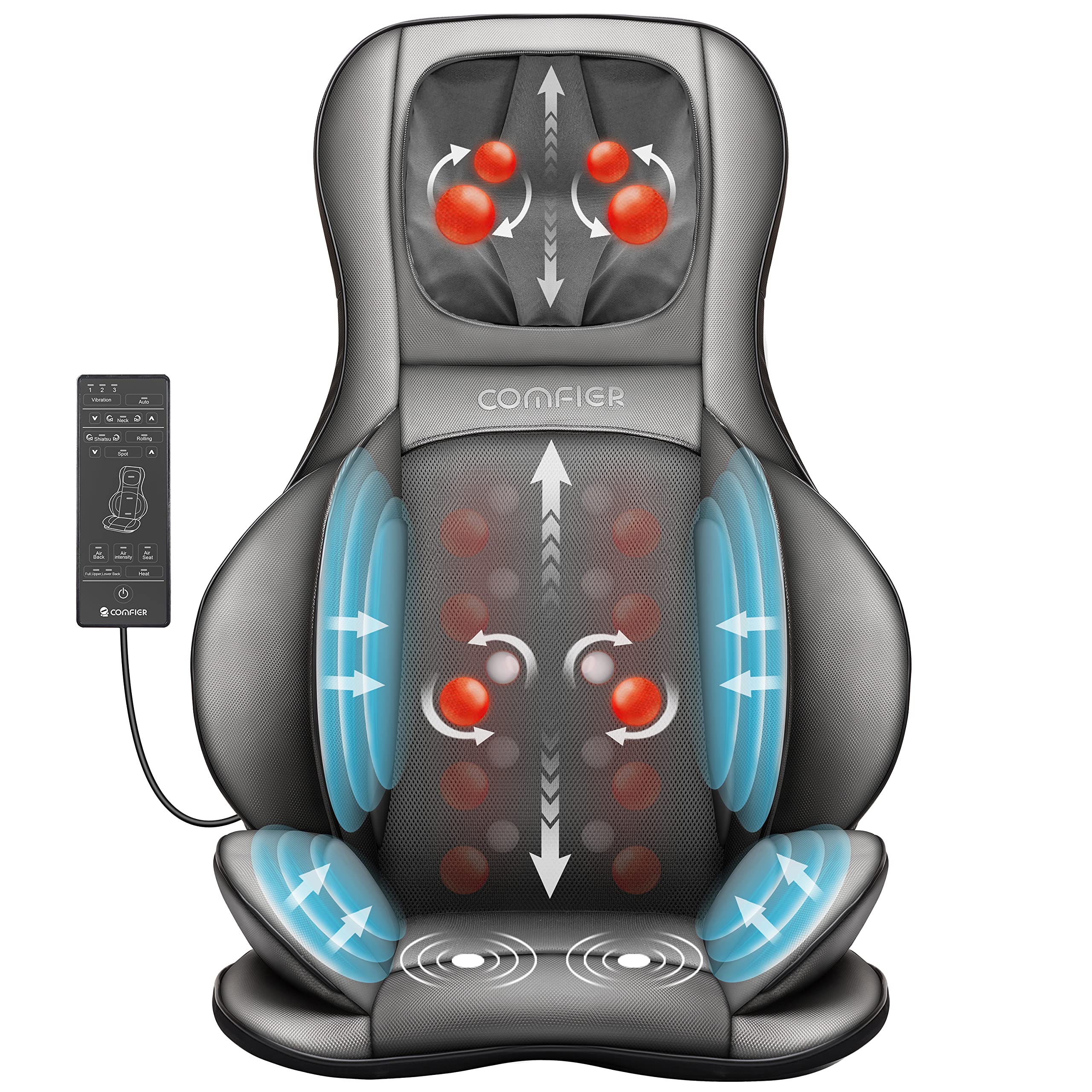 Comfier Shiatsu Massagesitzauflage mit Wärme für Auto Büro Zuhause Rücken Nacken Entspannung