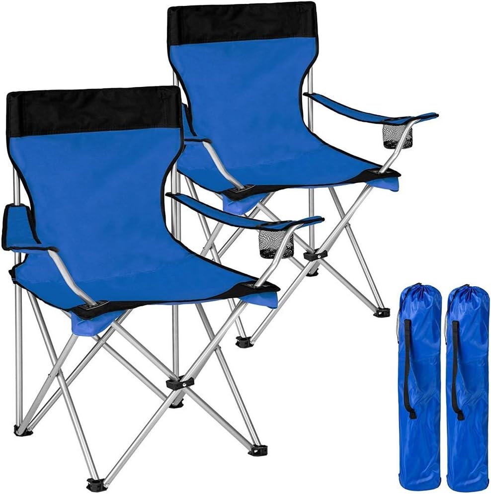 BAKAJI Coppia Sedie Pieghevoli da Campeggio con Borsa Camping Sedia Mare Spiaggia Pesca da Esterno in Acciaio e Poliestere con Vano Porta Bibite e Smartphone (Blu)