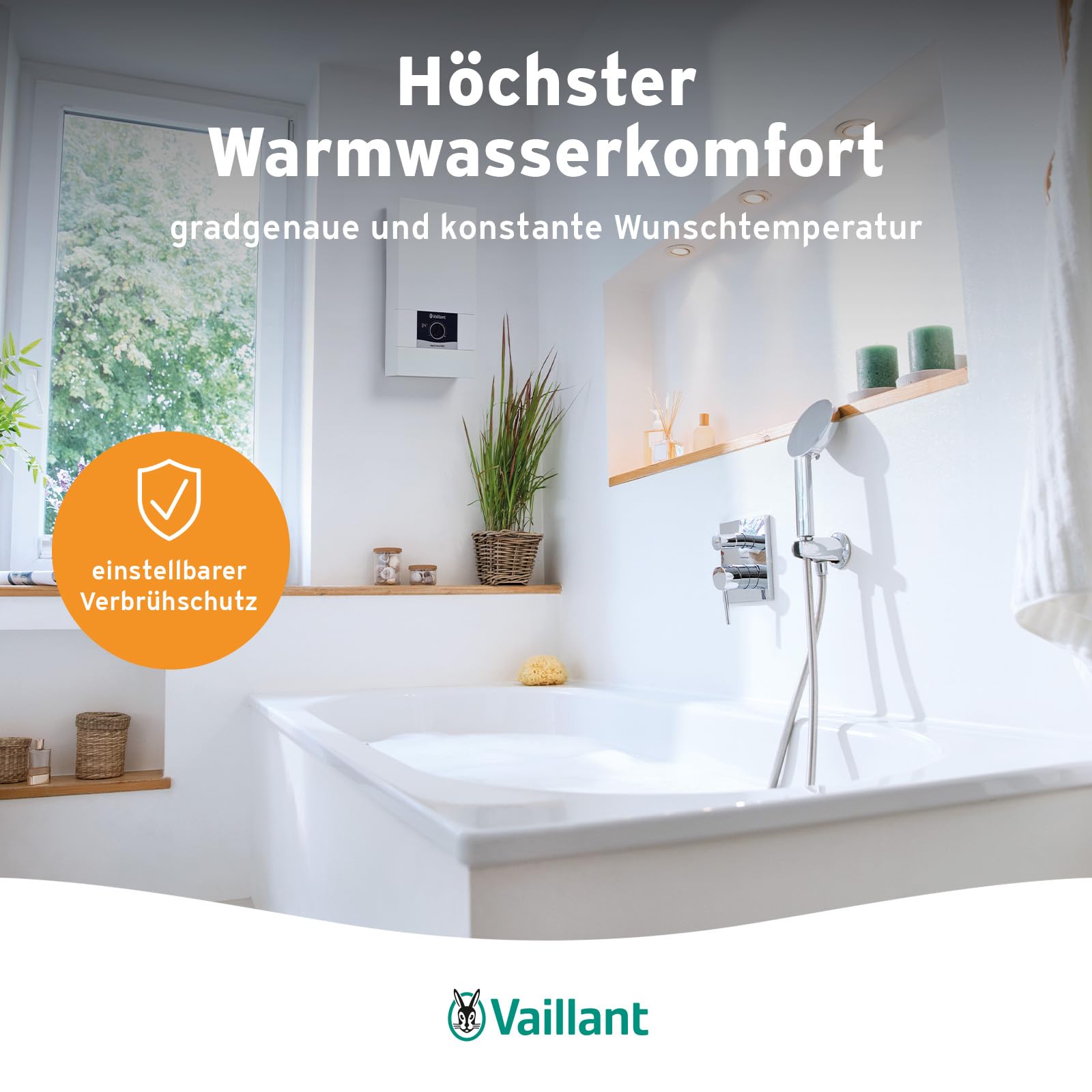 Elektronischer Durchlauferhitzer VED E 21/8, druckfest, 21 kW, 400 V, gradgenaue Auslauftemperatur, stufenlos einstellbar mit Digitalanzeige