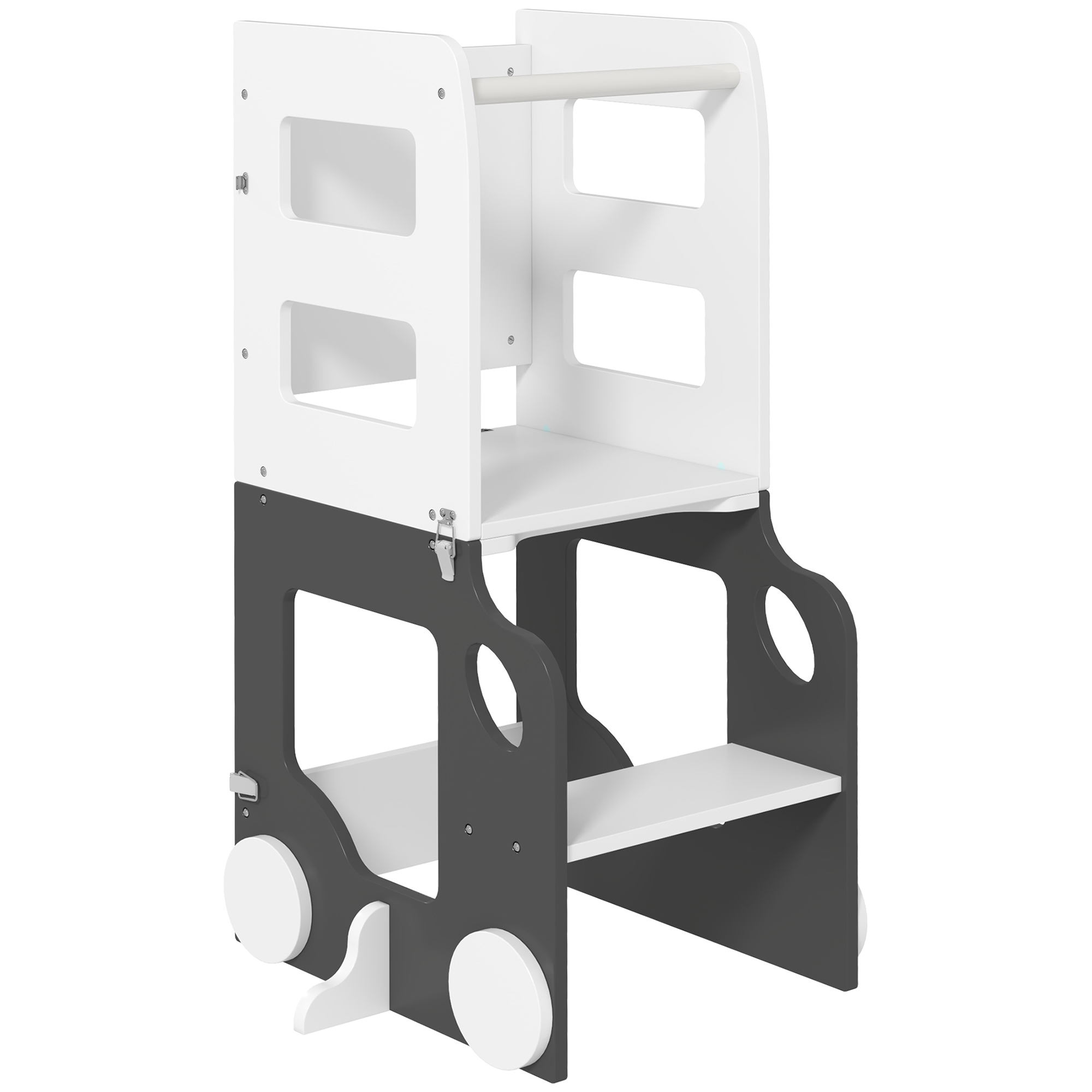 AIYAPLAY Montessori-Leiter 4 in 1 für Kinder mit 2 Tafeln und Tisch- und Stuhlset, aus Holz, 58x46x92 cm, Weiß