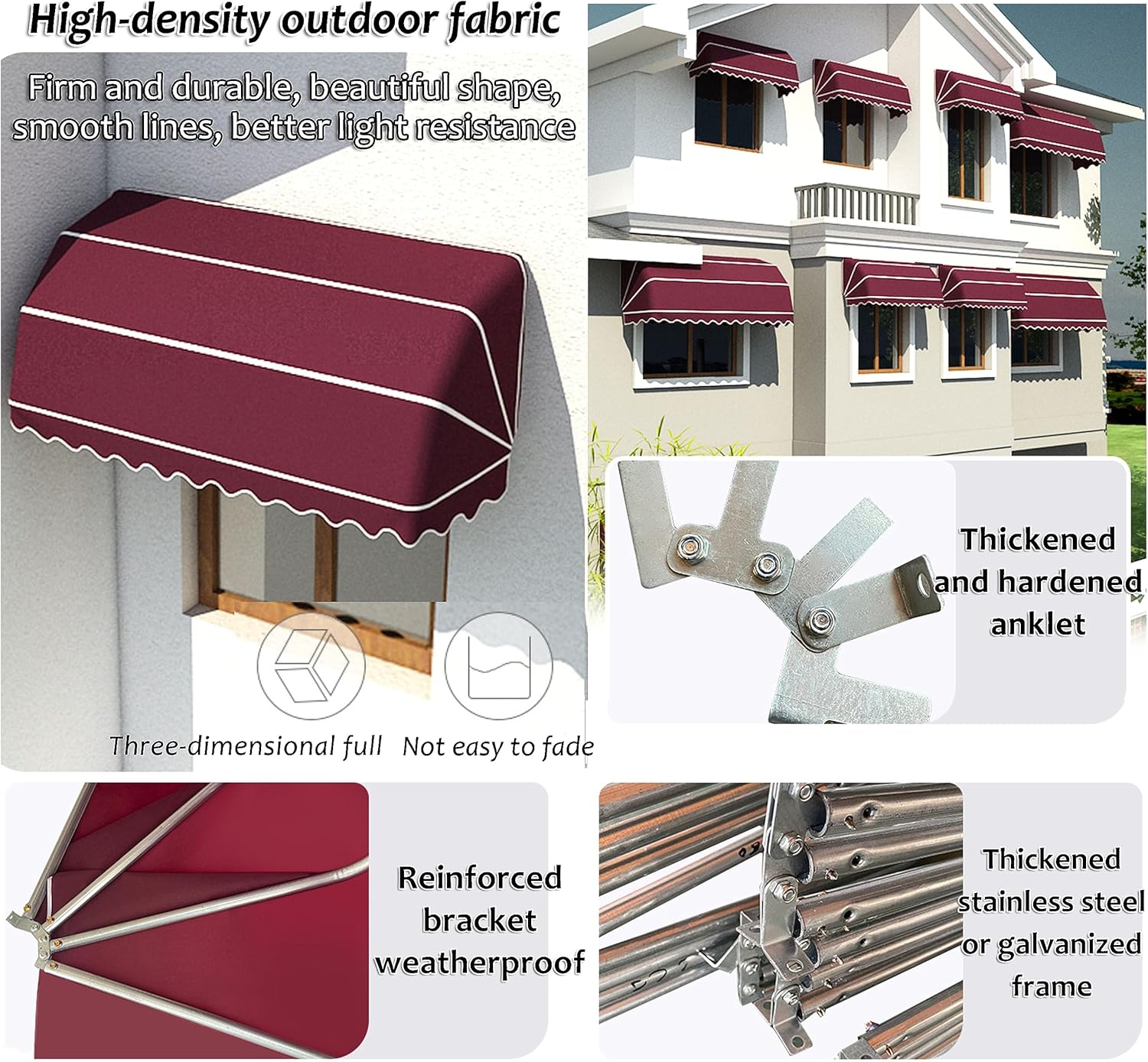Verstellbare, einziehbare, wasserdichte, UV-beständige Markise für Balkon und Terrasse, einfach ohne Bohren, Aluminium-Baldachin mit manueller Kurbel für mühelosen Schatten im Freien