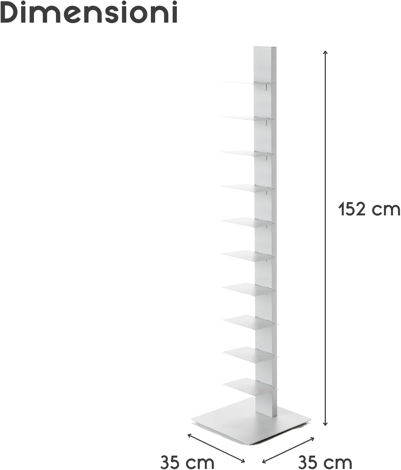 BBB ITALIA Sapiens Libreria a Colonna Verticale Bianca H152 10 Ripiani