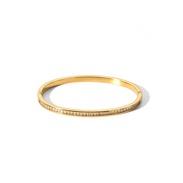 Classic Stainless-Steel Bangle with Sparkling Cubic Zirconia �C Waterproof and Durable
