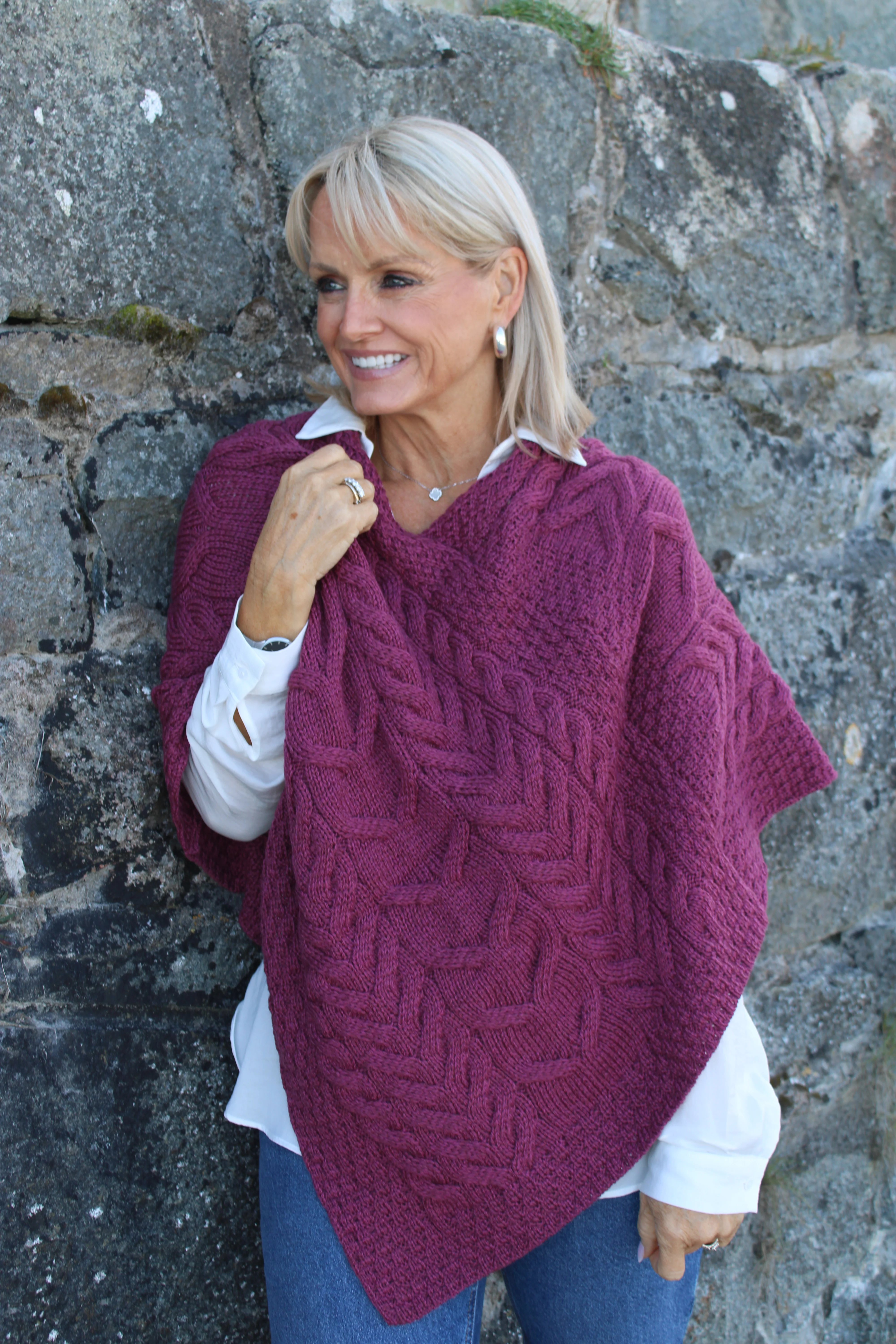 Merino Wool Triangular Poncho , Jam