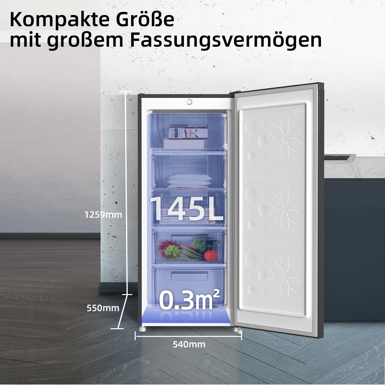 Gefrierschrank 145 L mit wechselbarem Türanschlag, 4-Sterne-Gefrieren, Modell FSD160D4E, schwarz
