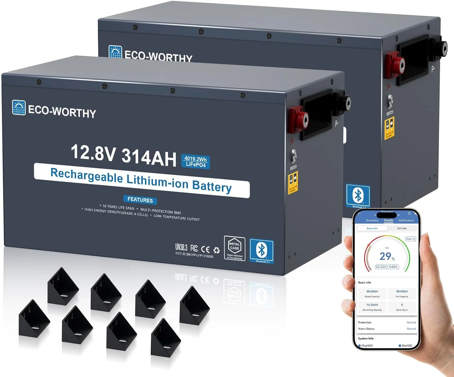 ECO-WORTHY 2 * 12V 314Ah EnergyRock LiFePO4 Batterie Metallgehäuse 200A BMS