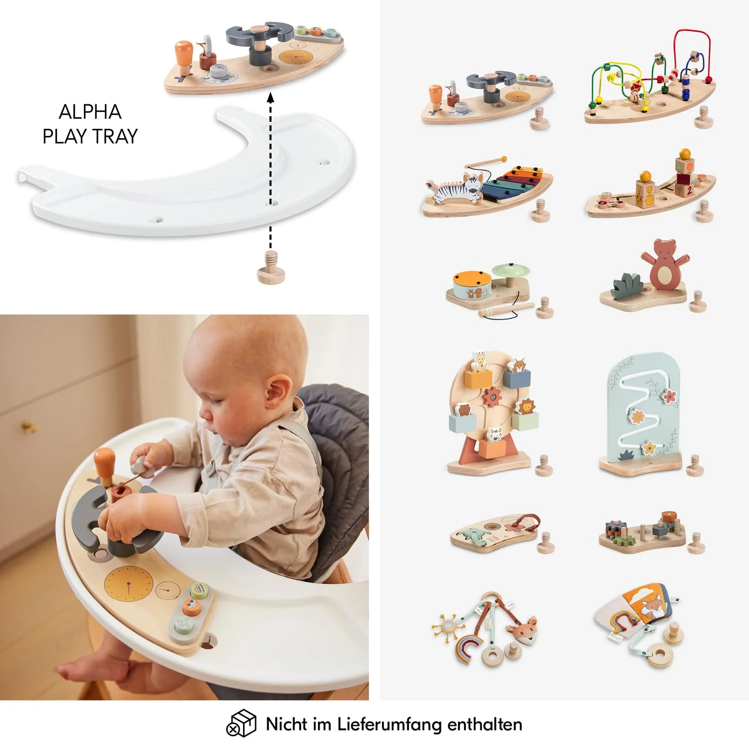 hauck Alpha Plus Hochstuhl aus Holz, mitwachsender Kinderhochstuhl mit 5-Punkt-Gurt und Schutzbügel