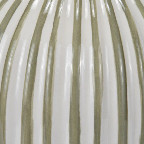 Sage & White Striped Ceramic Table Lamp with White Cotton Shade
