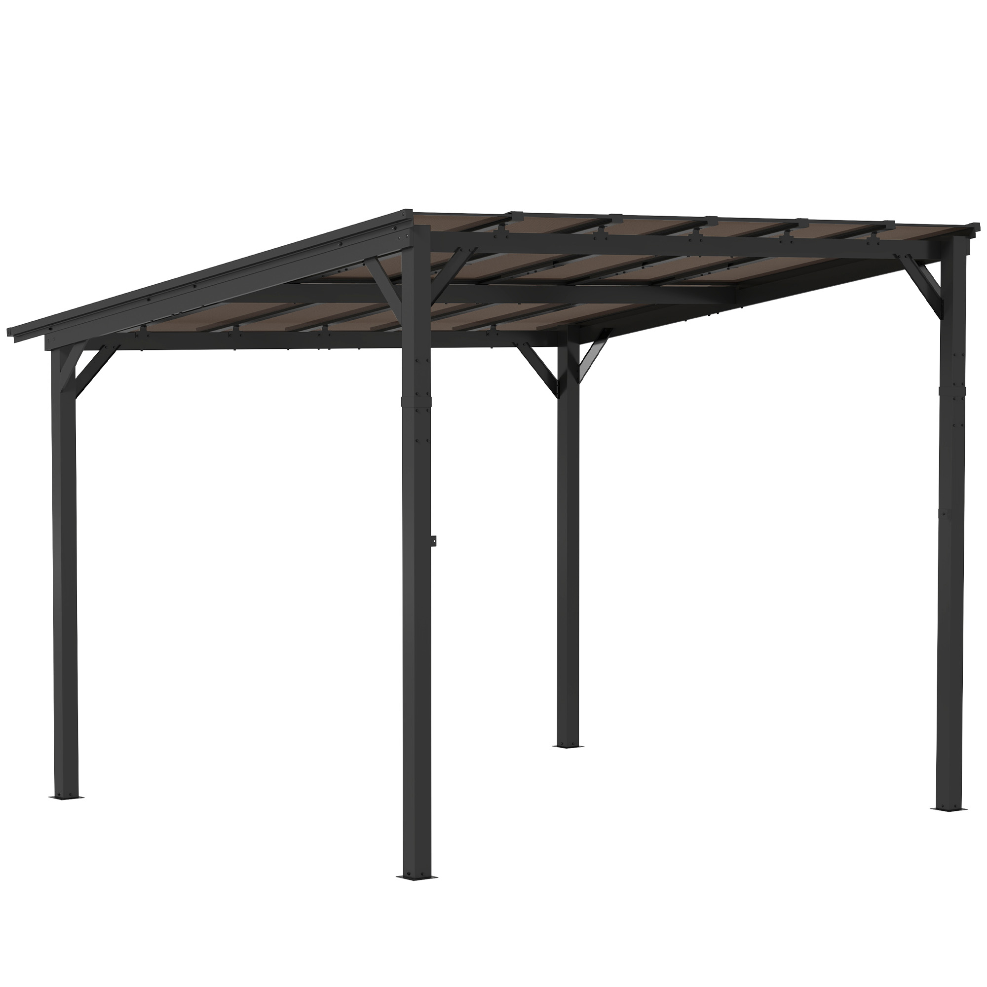 Outsunny 3 x 3 m Metallpergola, Gartenpergola mit wasserfestem Dach, freistehend, windfest, UV-beständig, Dunkelgrau