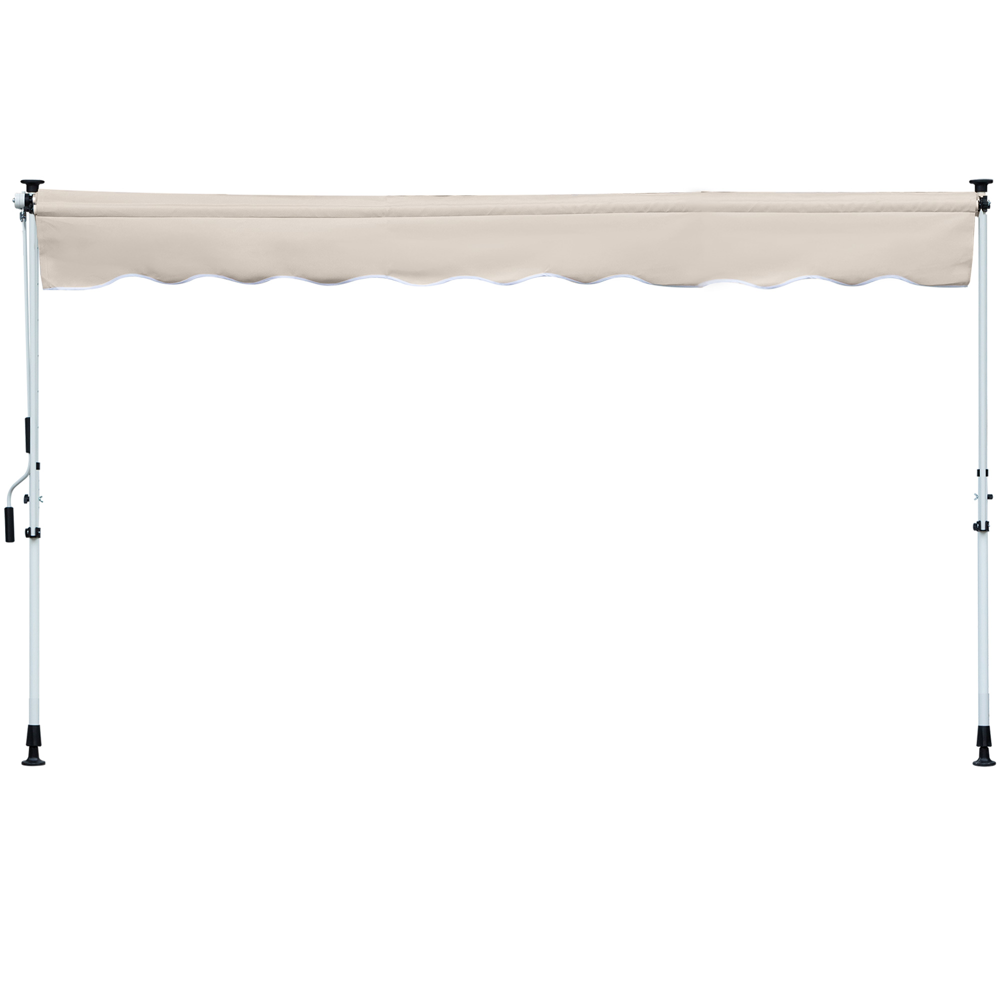 Outsunny Manueller ausziehbarer Markisenstore 4 x 1,2 m Sonnensegel ohne Bohren Einstellbare Neigung und Höhe Schnelle Installation Metall Alu Polyester UV-Schutz Creme