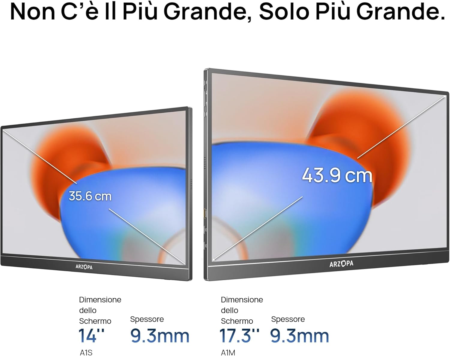ARZOPA Monitor Portatile, 17,3 Pollici Portable Monitor, 1920x1080 FHD, IPS con HDMI/Type-C/USB-C, Mini Schermo Portatile, Doppio Altoparlante Integrato per laptop/PC/Mac/PS5 /Xbox
