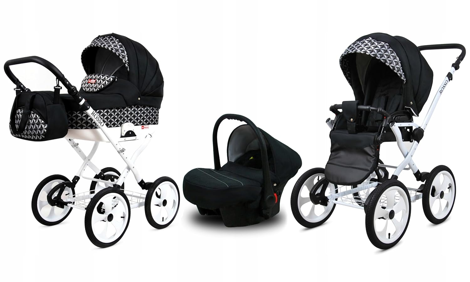 BabyLux® Bambimo Kinderwagen Set 2 in 1 - Rosso - incl. Babywanne, Buggy Sportsitz - Kinderwagenset - Kombikinderwagen mit Wickeltasche, Regenschutz, Moskitonetz, Cupholder usw.