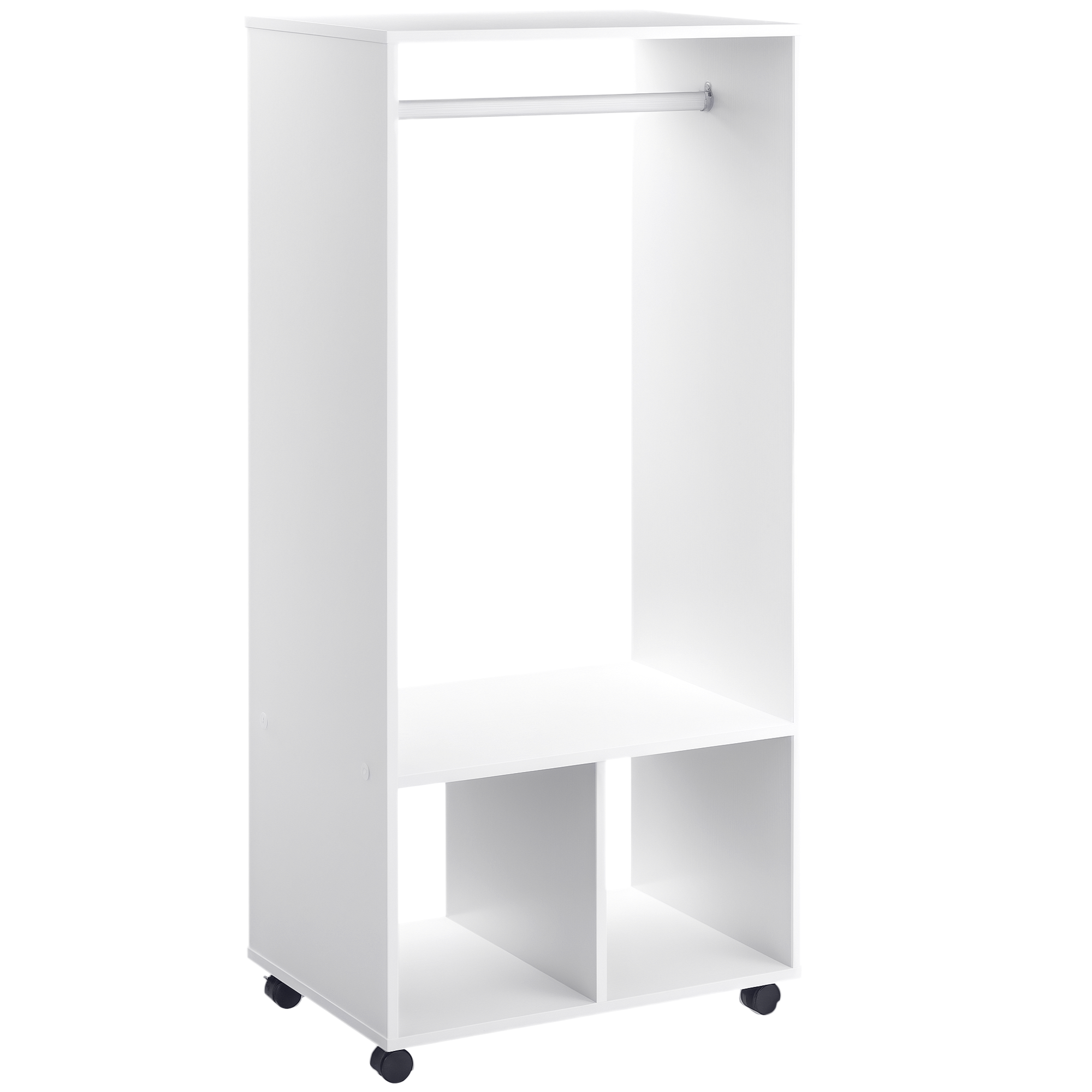 HOMCOM Mobiler Kleiderschrank Garderobe Schrank mit Regal 4 Schwenkräder für Wohnzimmer Schlafzimmer, Aluminiumlegierungen, 60 x 40 x 128 cm, Weiß