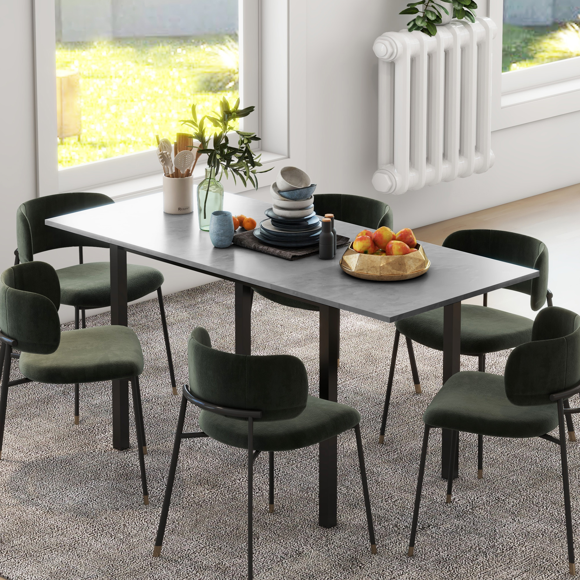 HOMCOM Esszimmertisch, Küchentisch, erweiterbar, für 6 Personen, 160x70, Dunkelgrau