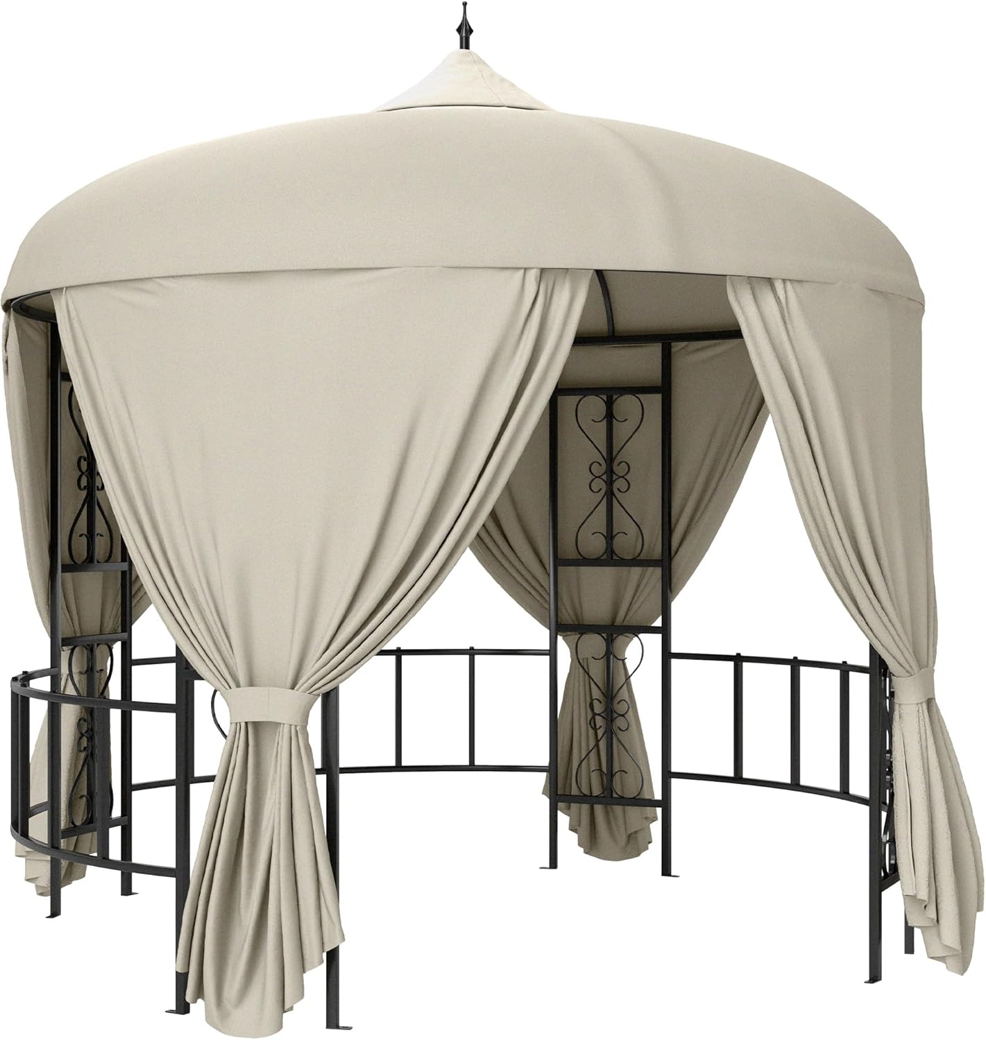 Outsunny Round Garden Gazebo Diameter 3 m, Outdoor Gazebo with Curtains and Air Vents in Metal and Polyester, Beige