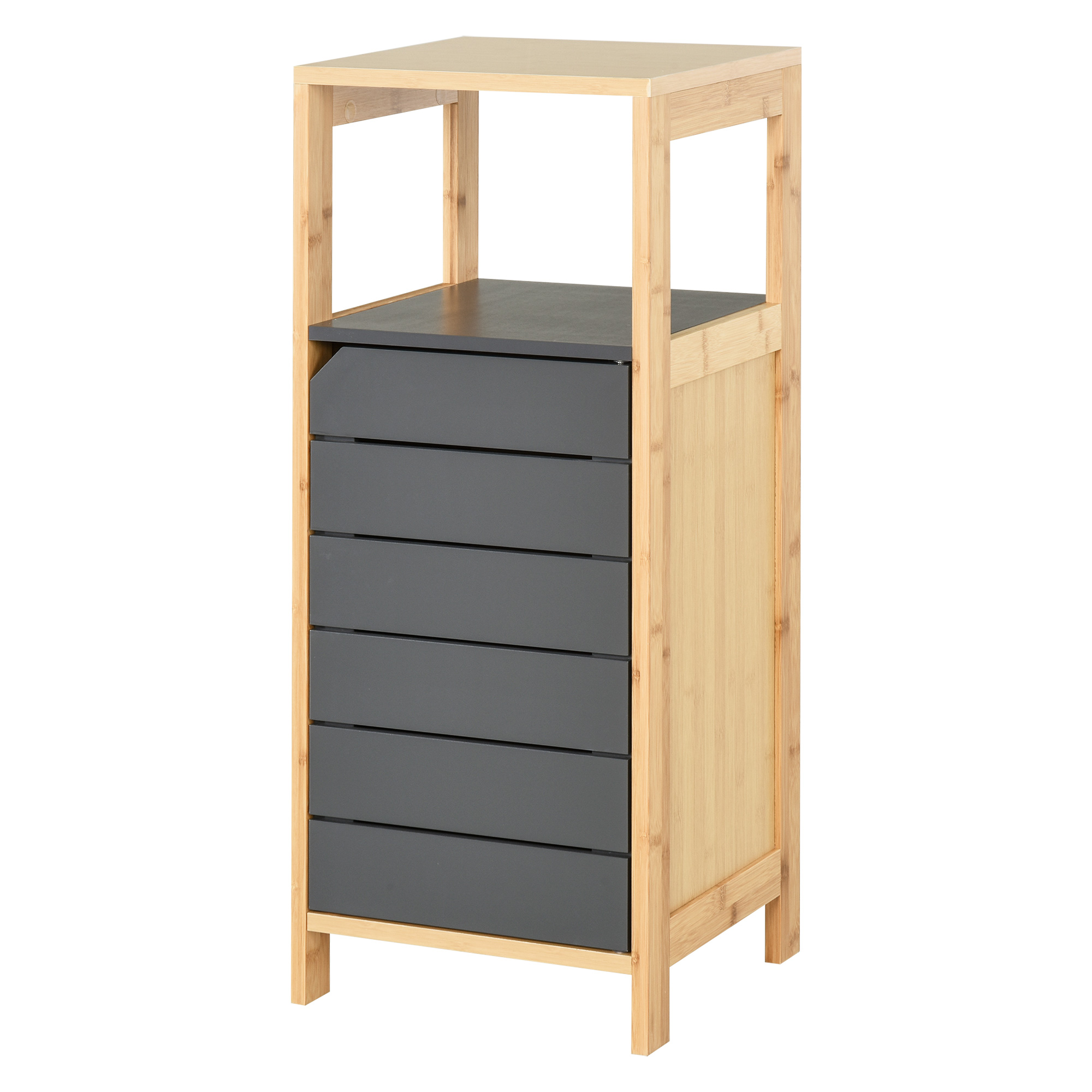 HOMCOM Badzimmerschrank Badeschrank Multifunktionsschrank 3-Stöckig Einstellbar MDF+Bambus Grau 32x30x80 cm