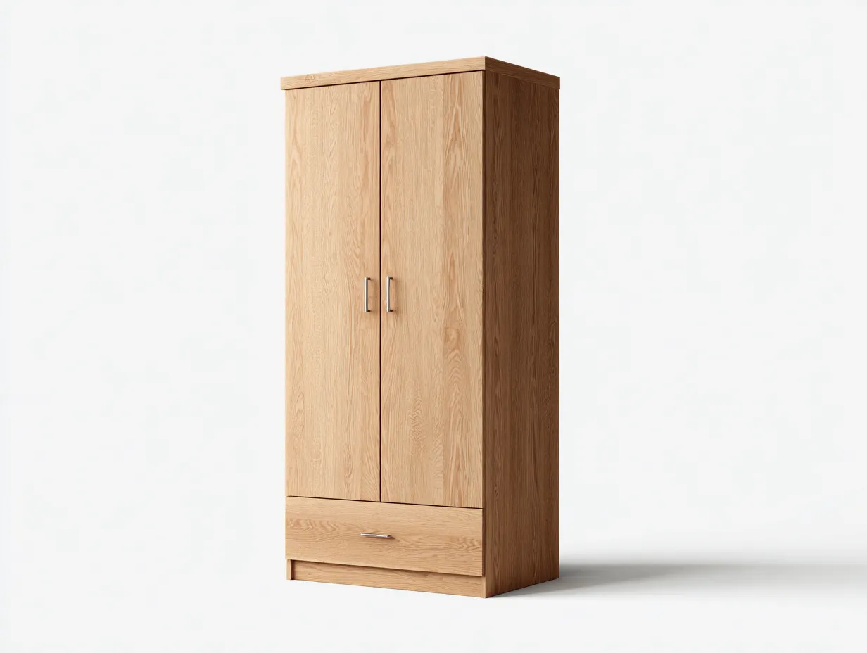 Kleiderschrank mit zwei Türen - Holzwerkstoff-Metall - 96 x 58 x 198 cm - Natur - Moderner Stil