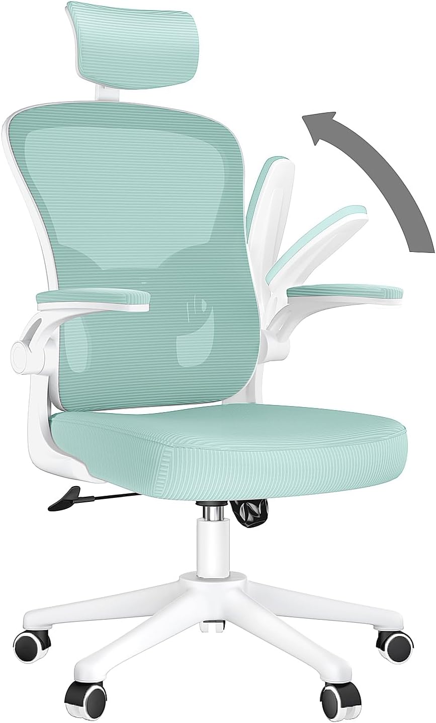 rattantree Office Chair with Lumbar Support, Ergonomic Office Chair with Adjustable Breathable Mesh Armrests, Adjustable Height and Tilting Back with Swivel Wheels, Black