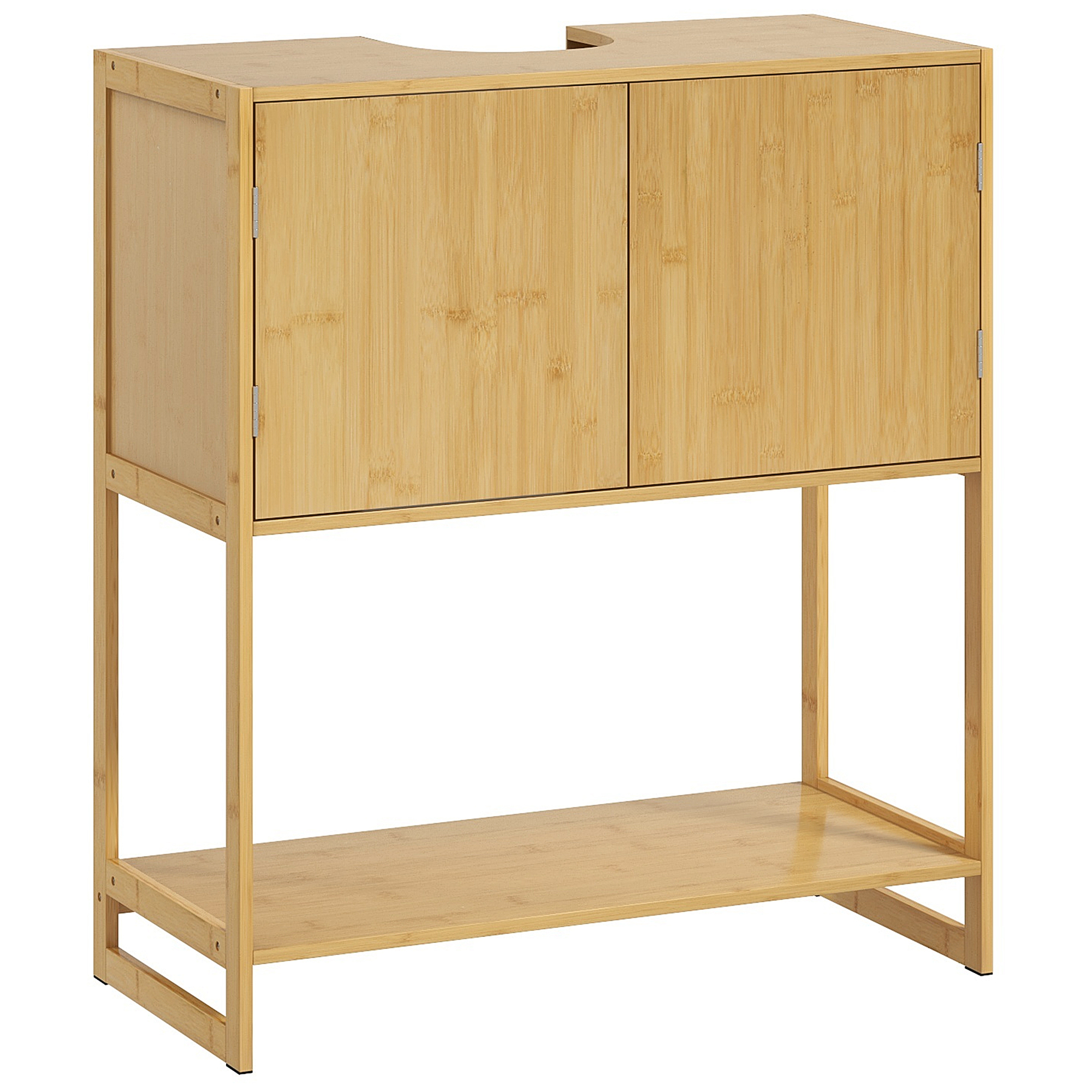 HOMCOM Badezimmer Unterschrank aus Bambus und MDF Waschtischmöbel 2 Türen und 1 Regal - 70B x 33T x 79,5H cm