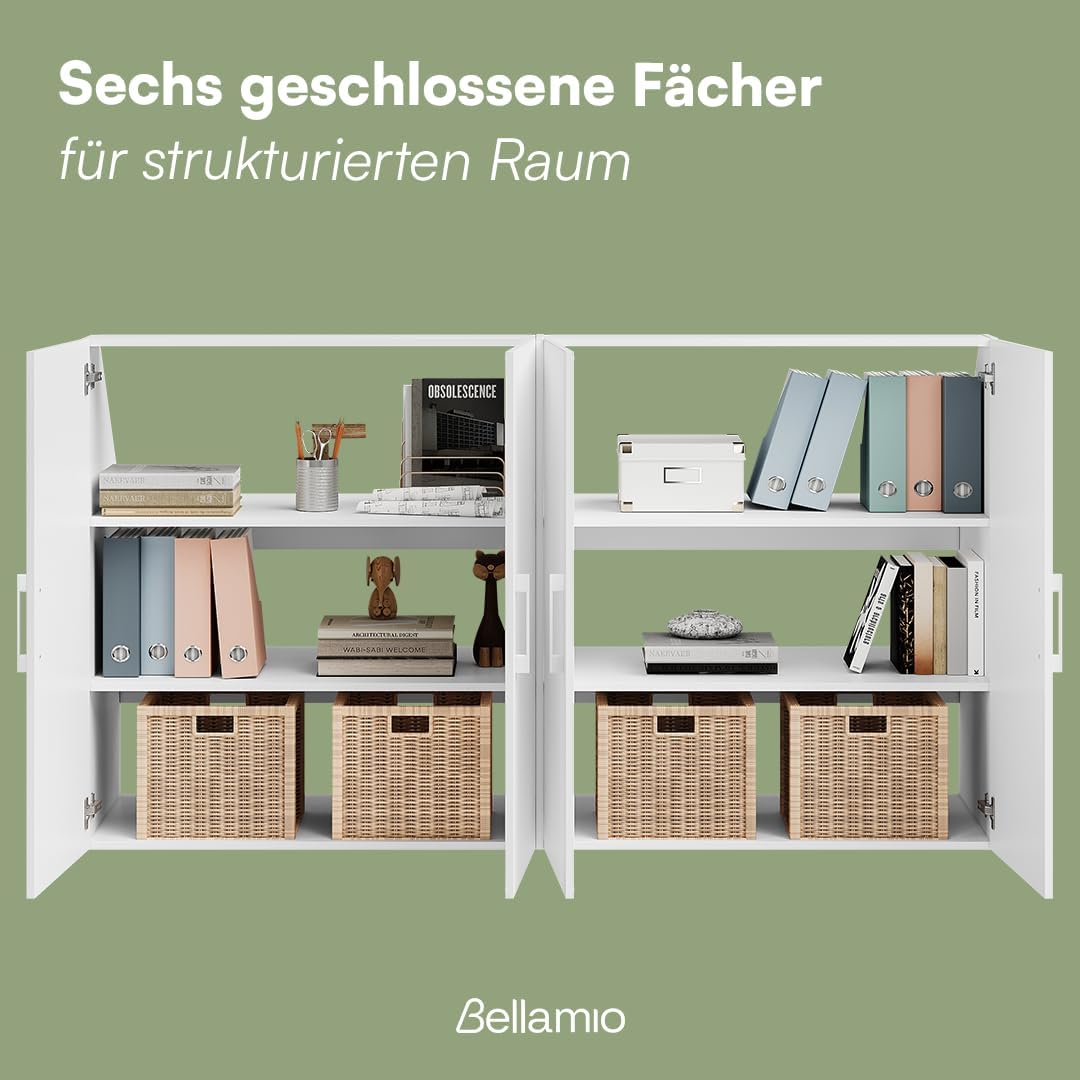 Bellamio Aland Dachschräge Regal in weiß – Dachschrägenschrank mit 4 Türen & 6 Fächern – Bücherregal/Kleiderschrank – platzsparender Stauraum für schräge Wände – Nischenschrank 100x179x52 (HxBxT)