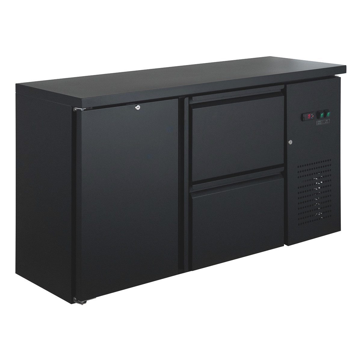 Kühlschrank Barkühltisch schwarz - 1 Tür & 2 Schubladen