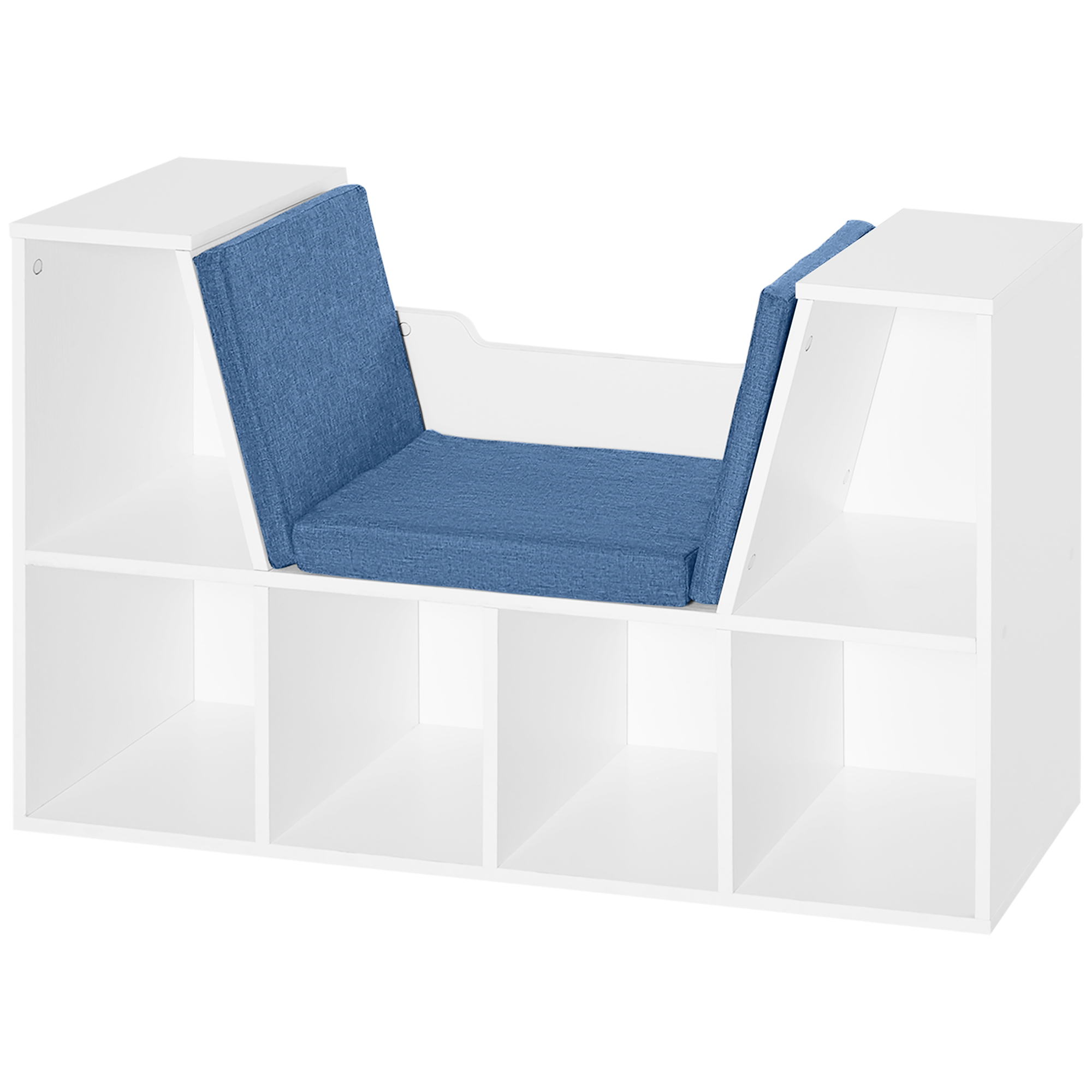 HOMCOM Bücherregal Bank 2-in-1 Design Contemporain 6 Fächer 3 Kissen 102L x 30B x 61H cm Weiß Blau