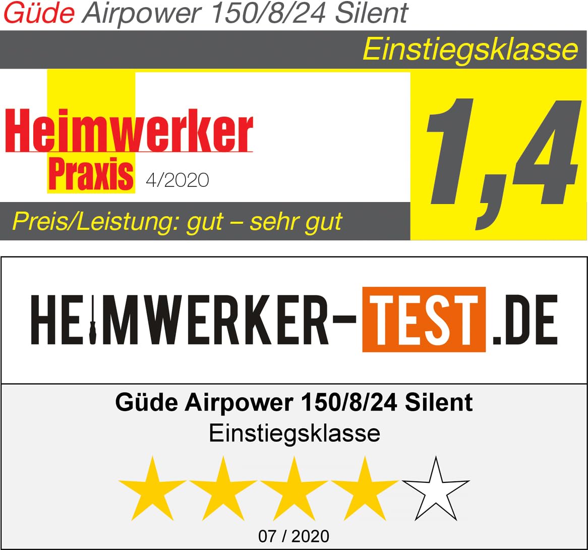 Güde Kompressor Airpower 150/8/24 Silent ölfrei flüsterleise 8 bar 750 W 24 l 130 l/min Druckminderer