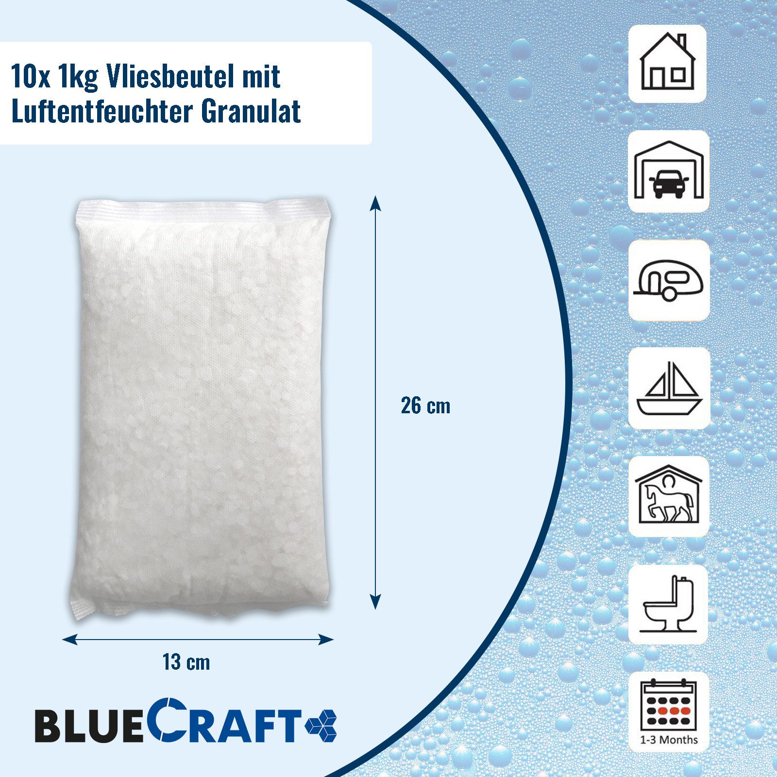 Luftentfeuchter-Nachfüllpack 10x 1kg Raum Entfeuchter Granulat im Vliesbeutel ohne Strom Nachfüller