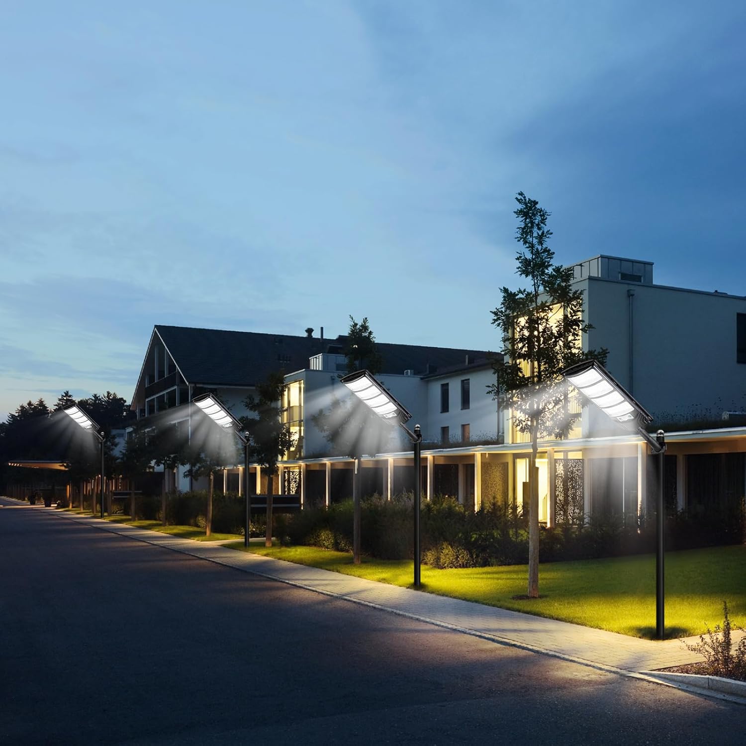Solar-Straßenlaternen für den Außenbereich, wasserdicht, LED-Solarlicht, Flutlichter mit Bewegungsmelder und Fernbedienung, für Außenwand, Terrasse, Hof, Deck, Garten, Parkplatz-Lichter (2er-Pack)
