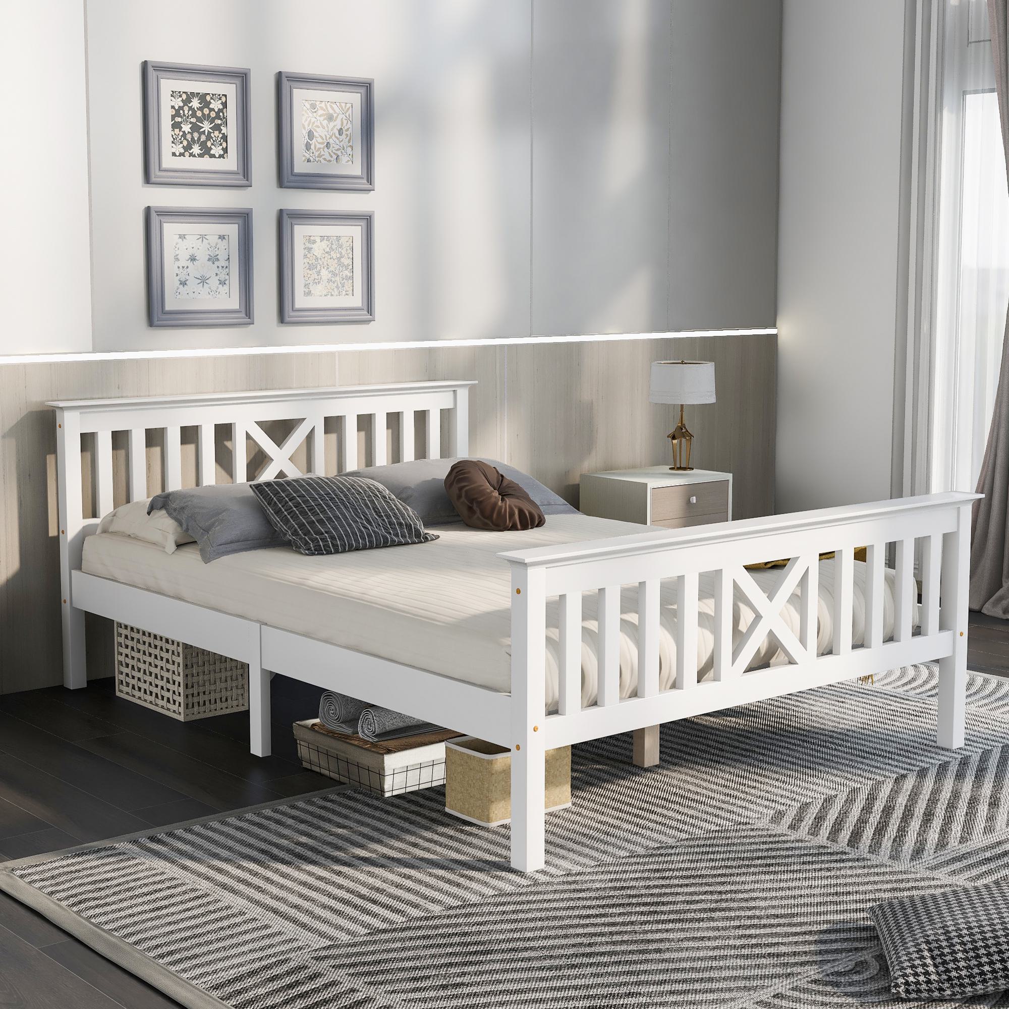 Bettgestell 140x200 Doppelbett mit Stauraum und Lattenrost, easy zu montieren, Weiß