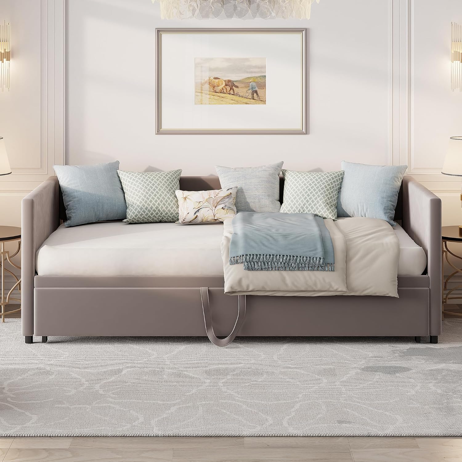 Divano letto estensibile 90/180 x 200 cm, letto matrimoniale, singolo con estraibile, con rete a doghe, tessuto in velluto delicato sulla pelle, Nessun materasso, grigio