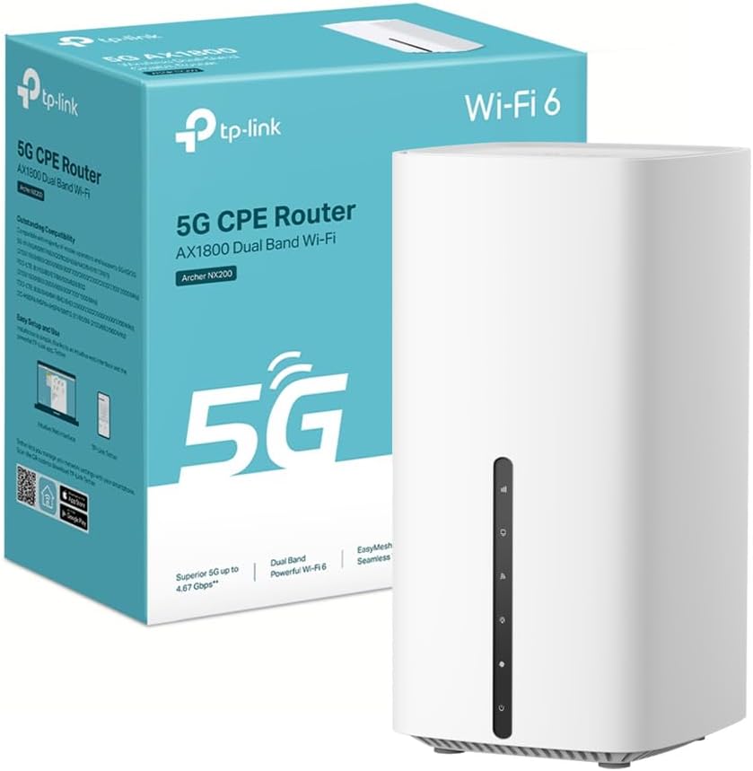 TP-Link Archer NX200 Router 5G Wi-Fi 6 AX1800 Mbps con SIM, Dual Band, Plug & Play, Porta Gigabit WAN/LAN, 4K-QAM, Beamforming, 8 × 5G/LTE, 2 × Wi-Fi Antenne Interne, EasyMesh, HomeShield