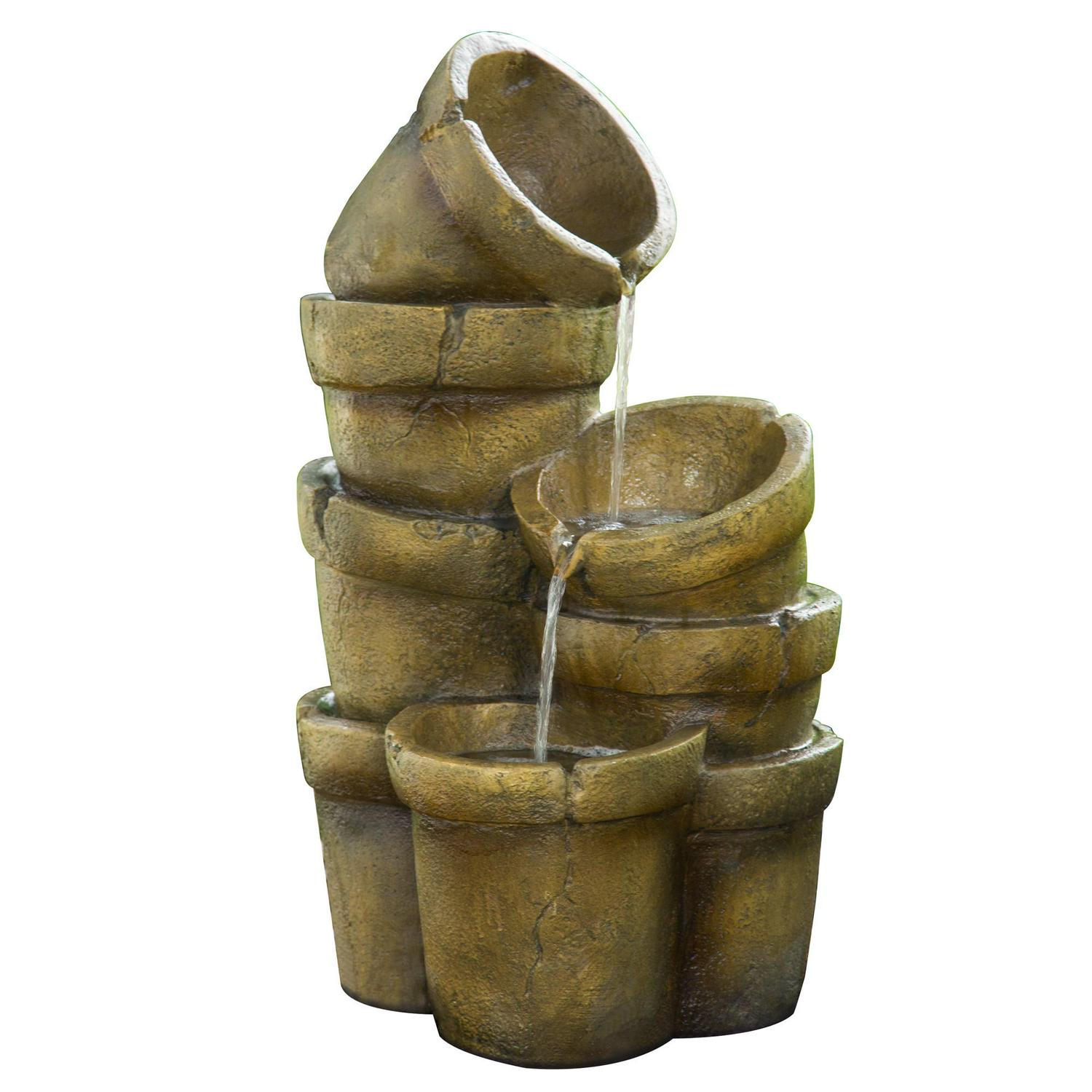 Teamson Home Stacked Pots Waterfall Fountain, Outdoor Garden Decor, 3 Tier, Multi Color, VFD8111