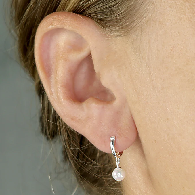 Silver Earring Faux Pearl Drop
