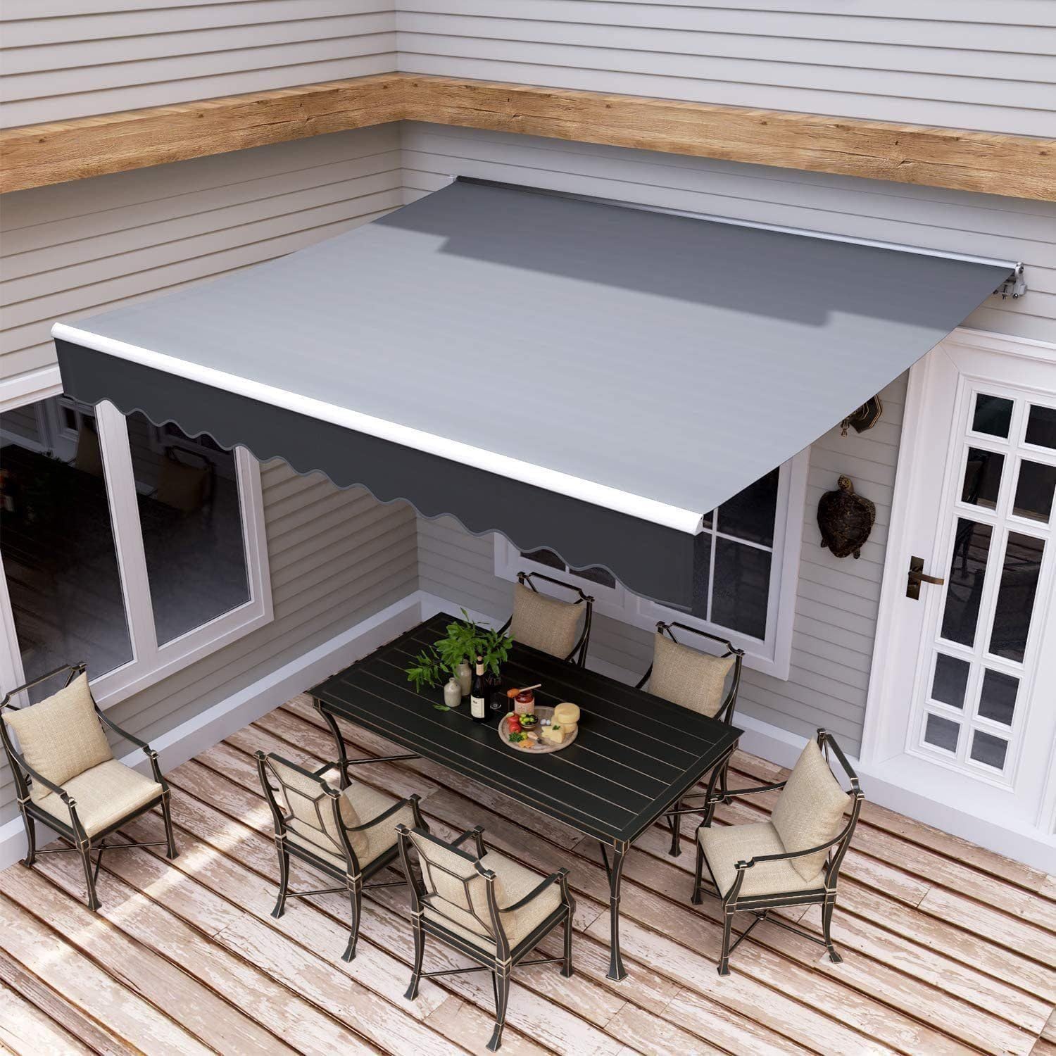 Awning with Manual Articulated Arm 300 x 250 cm, Adjustable, UV Resistant, Rainproof, Outdoor Patio, Balcony, Anthracite