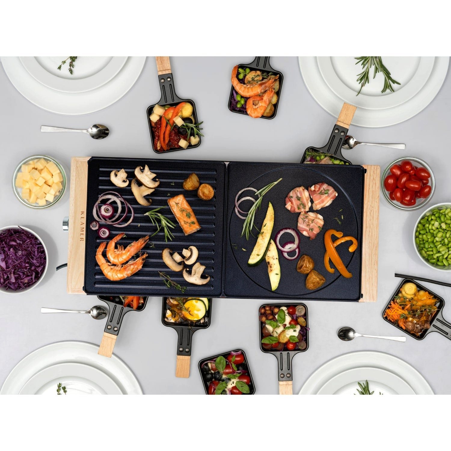 Raclette 8 Personen, 1500W Raclette Grill mit Holzgestell, Raclette mit antiha…