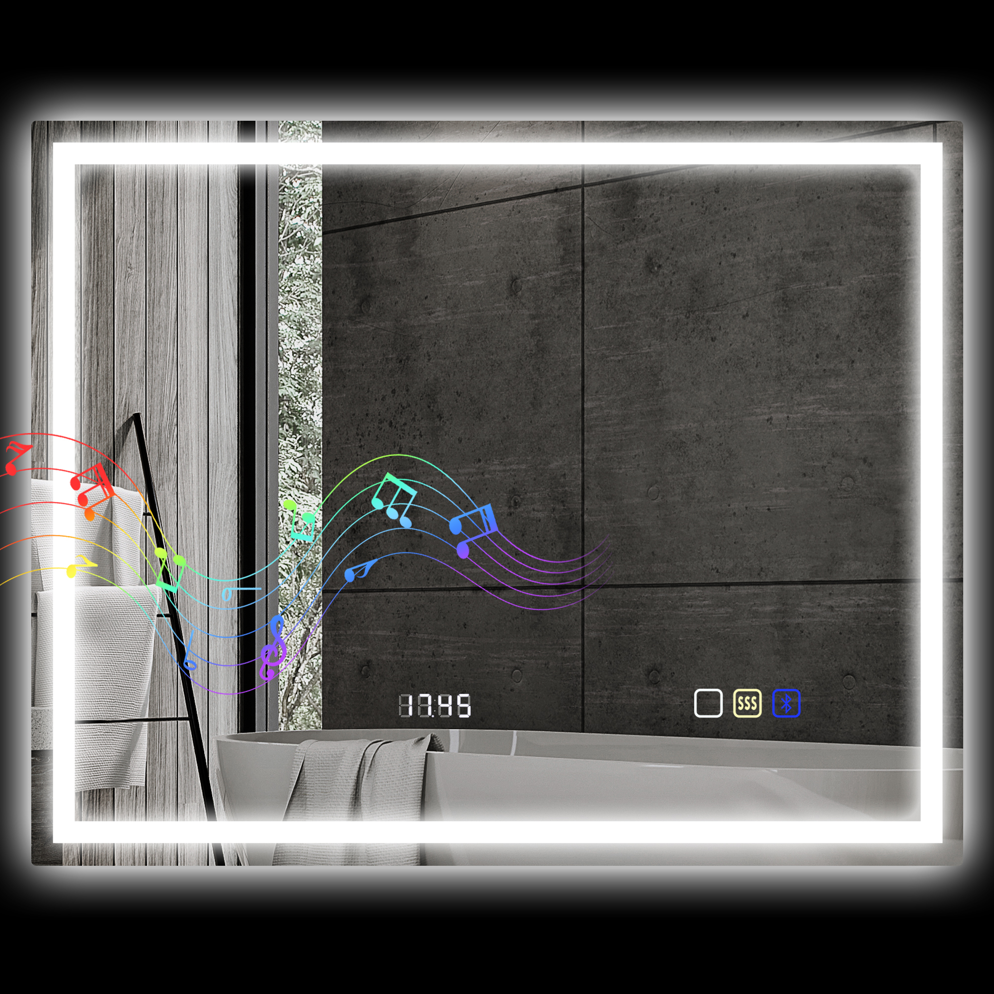 HOMCOM Badezimmerspiegel LED bluetooth 80 x 100 cm Touch-Schalter einstellbare Beleuchtung 3 Farben Anti-Fog Memory Silber