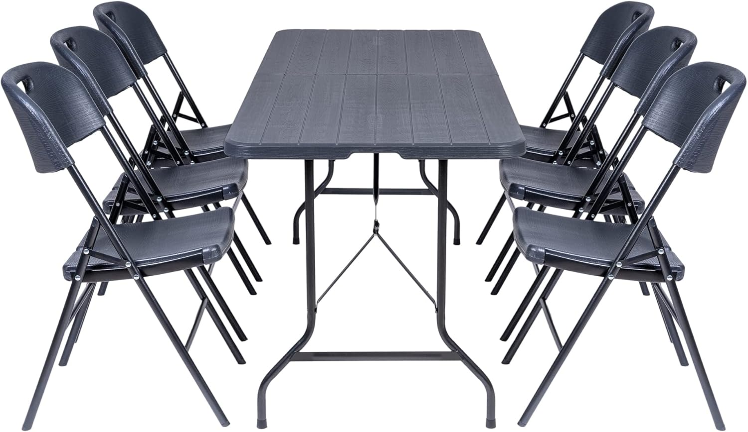 Rectangular Table Set with 6 Folding Chairs with Resin Top and Space-Saving Steel Structure, for Outdoor, Indoor, Garden, Terrace and Camping