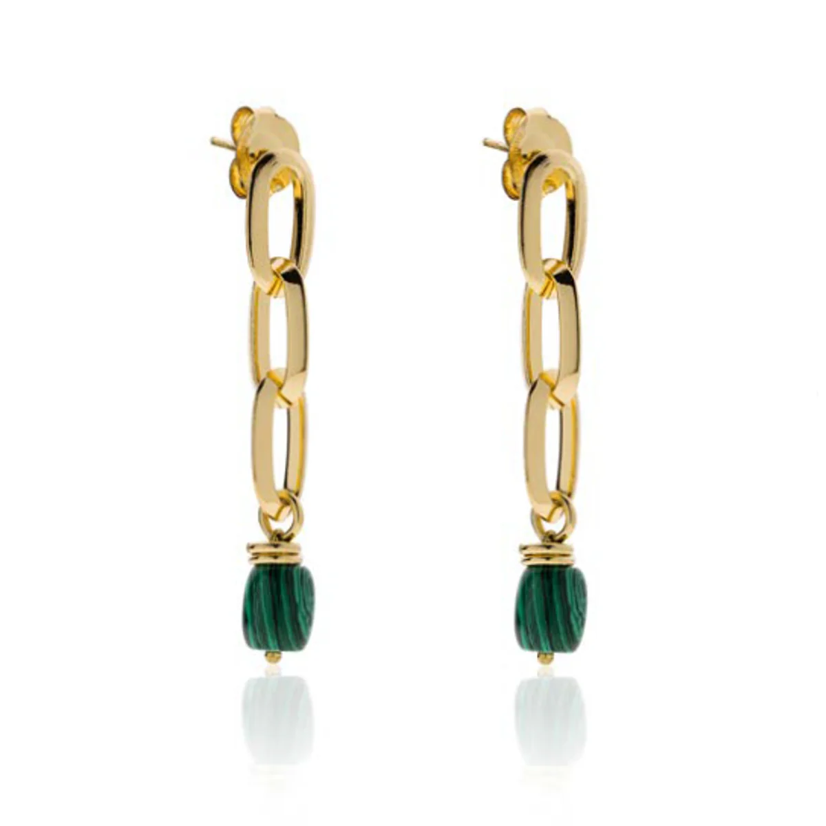 Orecchini Unoaerre 2200 maglie ovali bronzo dorato e malachite