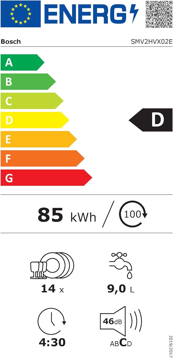 Bosch Elettrodomestici SMV2HVX02E Serie 2, Lavastoviglie da incasso a scomparsa totale, Home Connect, Diagnostica da remoto, Assistente al lavaggio, Programma Preferito, InfoLight, 3 cestello, 60 cm