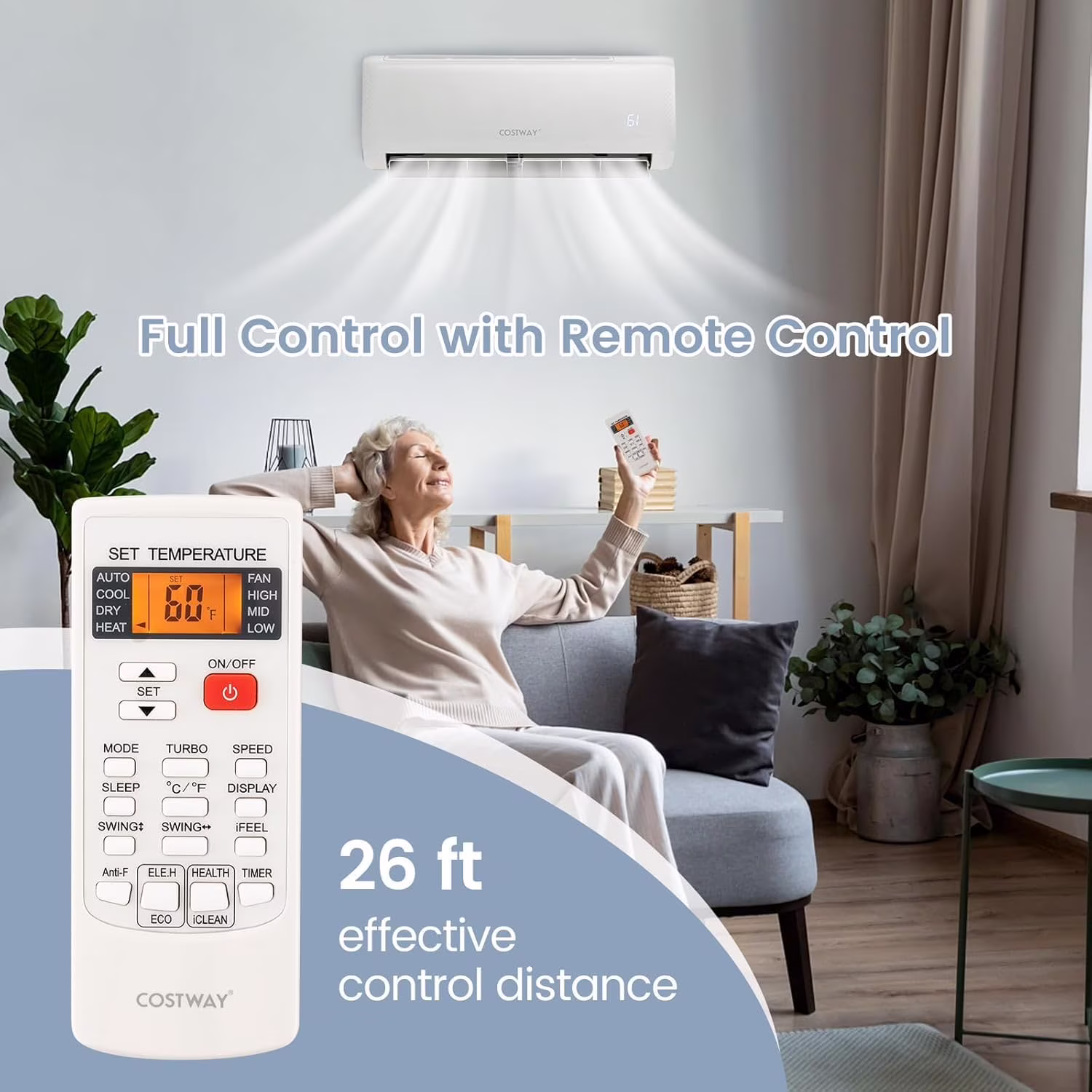 12000BTU Split Air Conditioner, Wall Mount, 21 SEER2, Cooling and Heating, Heating and Frost Protection, Quiet Operation, Energy Efficient, With Remote, Temperature Controls 750 sq. ft.