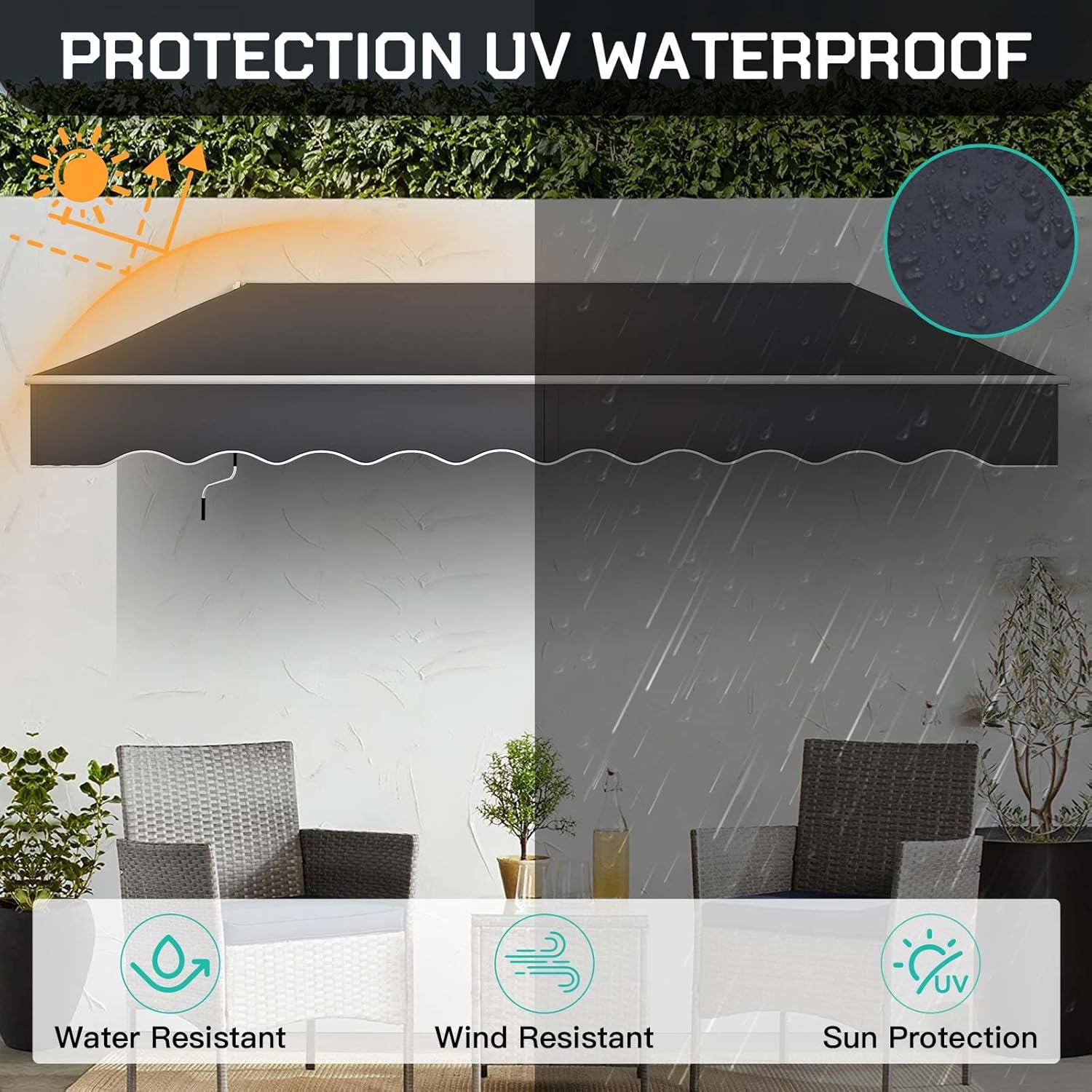 Gelenkarmmarkise 3m Sonnenschutz Markise für Balkon & Terrasse – Wasserabweisend, Robustes Markisentuch, Aluminiumrahmen – Höhenverstellbare Sonnenmarkise mit Handkurbel für optimalen Schatten