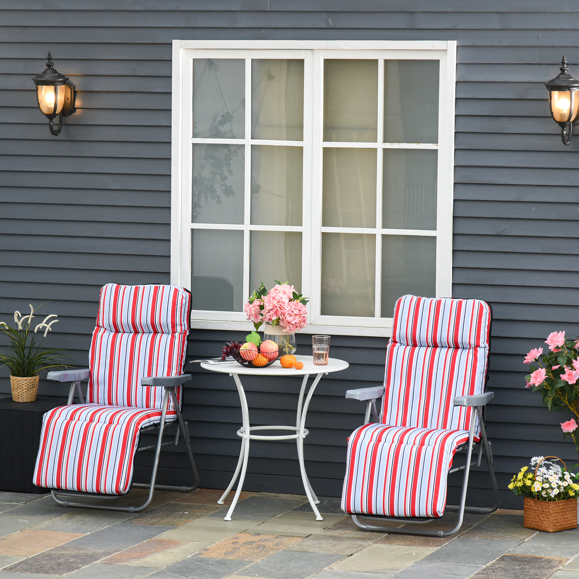 Outsunny 2er-Set Liegestuhl Set mit Kissen klappbar Sonnenliege 5 Stufen verstellbarer Rückenlehne Gartenliege Gartenmöbel Set Stahl Polyester Rot 60 x 75 x 65-102 cm
