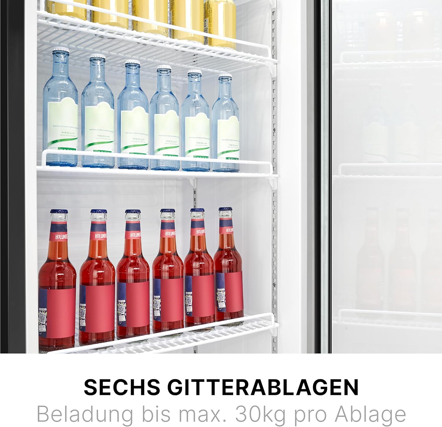 Bomann® Kühlschrank mit Glastür | Getränkekühlschrank abschließbar | 6 höhenverstellbare Ablagen | 30kg je Ablage | 347 Liter | Kühlschrank groß | Flaschenkühlschrank m. LED-Licht | KSG 7351 schwarz