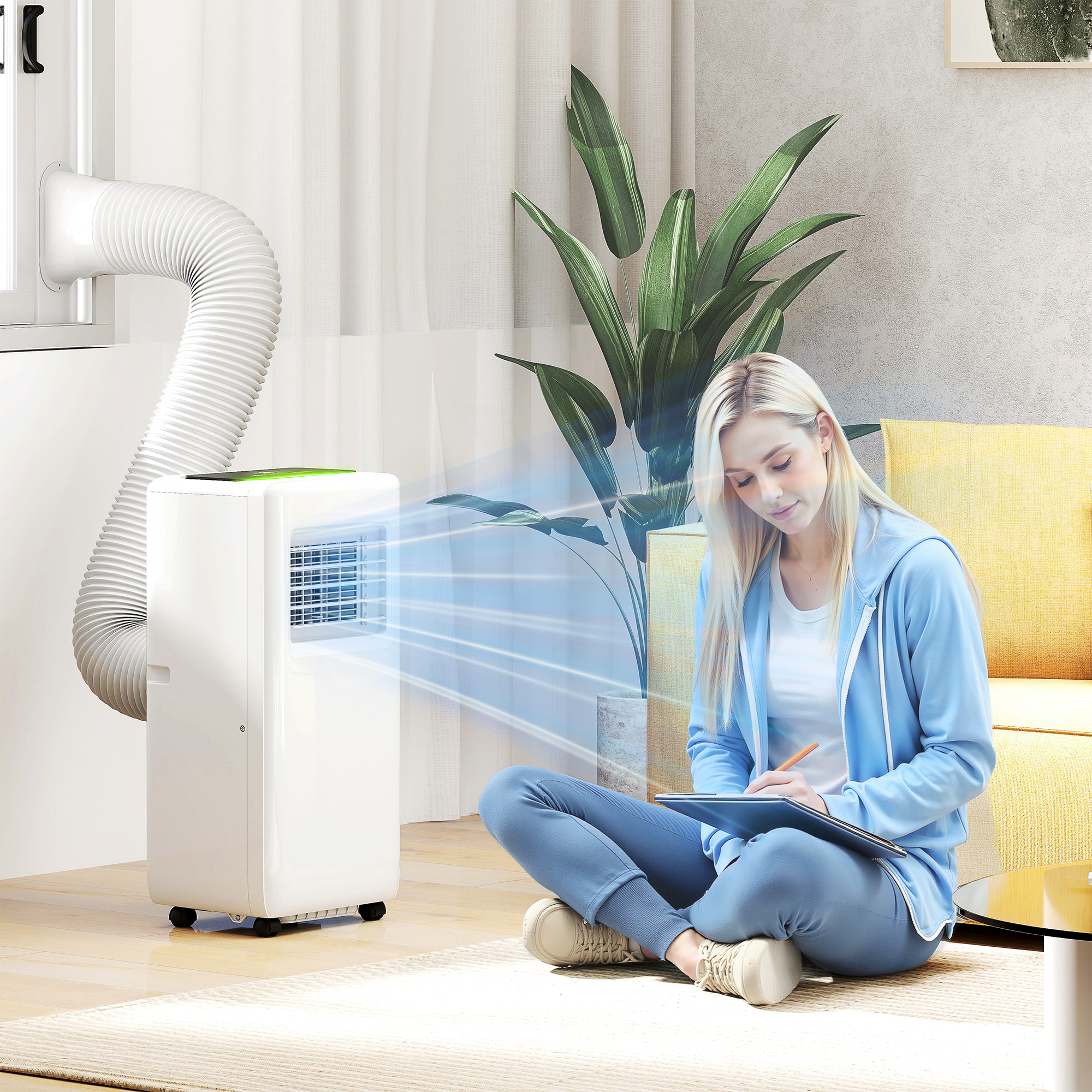 Draagbare Airconditioner met Meerdere Standen, LED-Display, Timer en Wielen, Wit