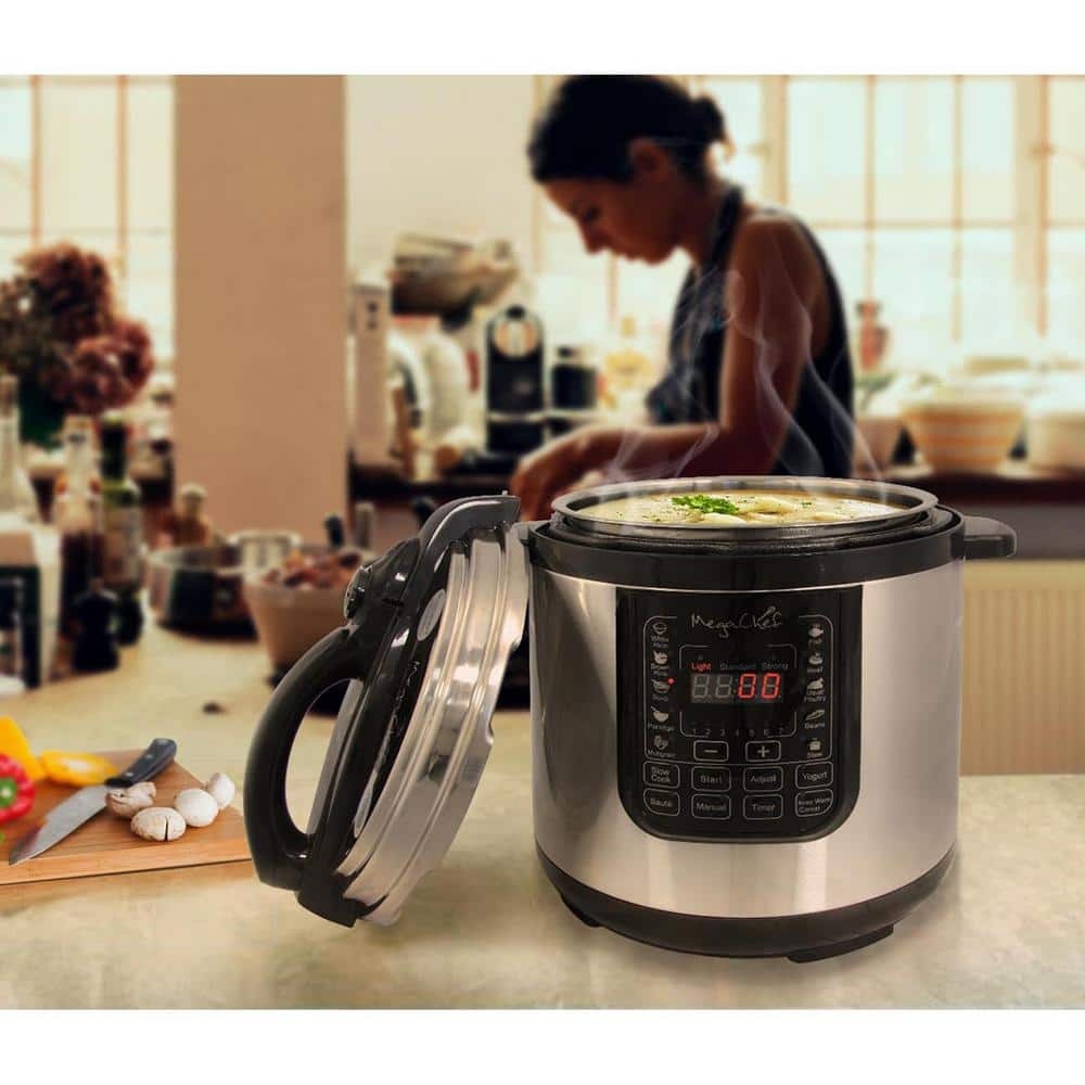 MegaChef 8 Qt Stainless Steel Electric Pressure Cooker with Digital Presets & Slow Cook Function