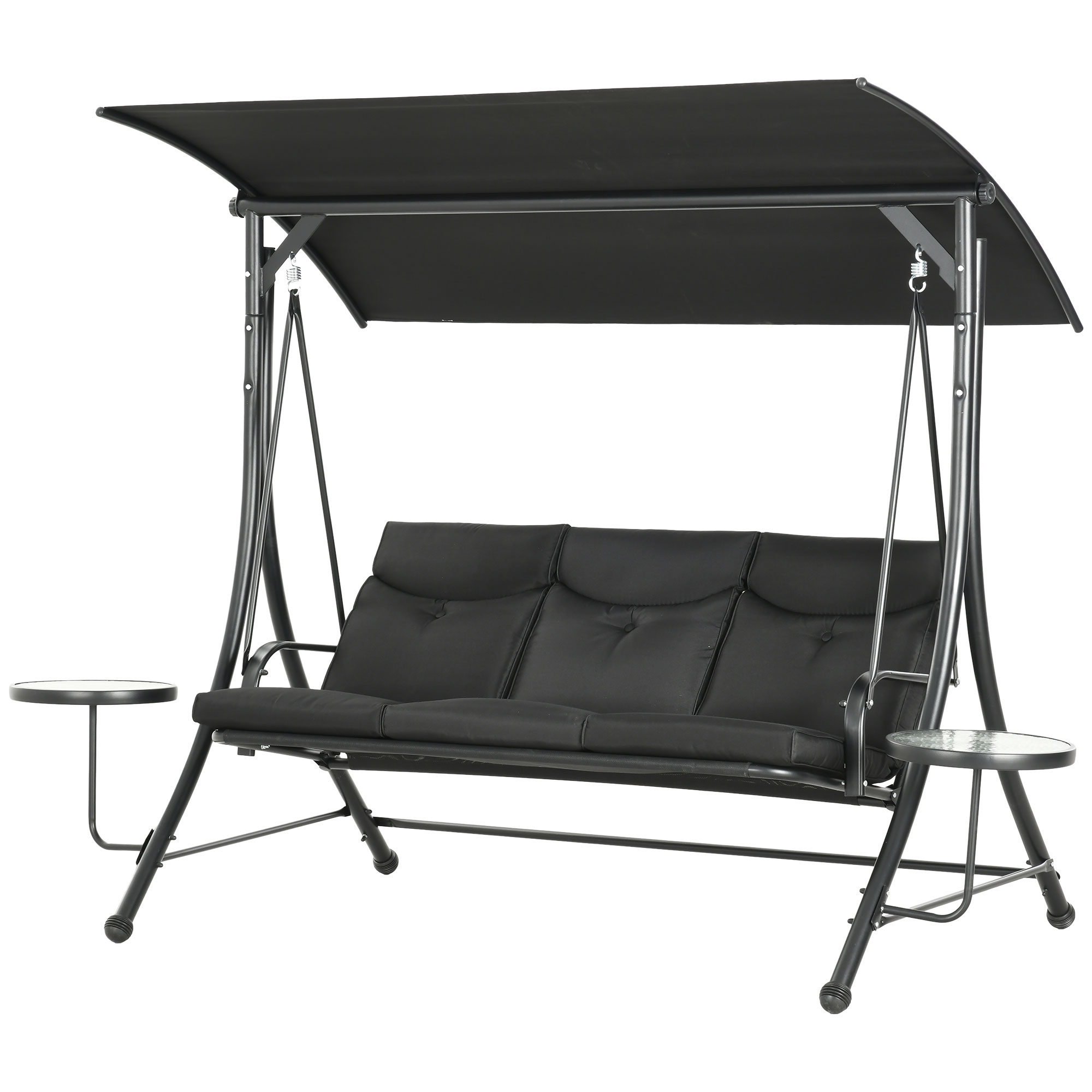 Outsunny Hollywoodschaukel, Schaukelbank, 3-Sitzer Gartenschaukel mit verstellbarem Sonnendach, 278 x 135 x 177 cm, Schwarz