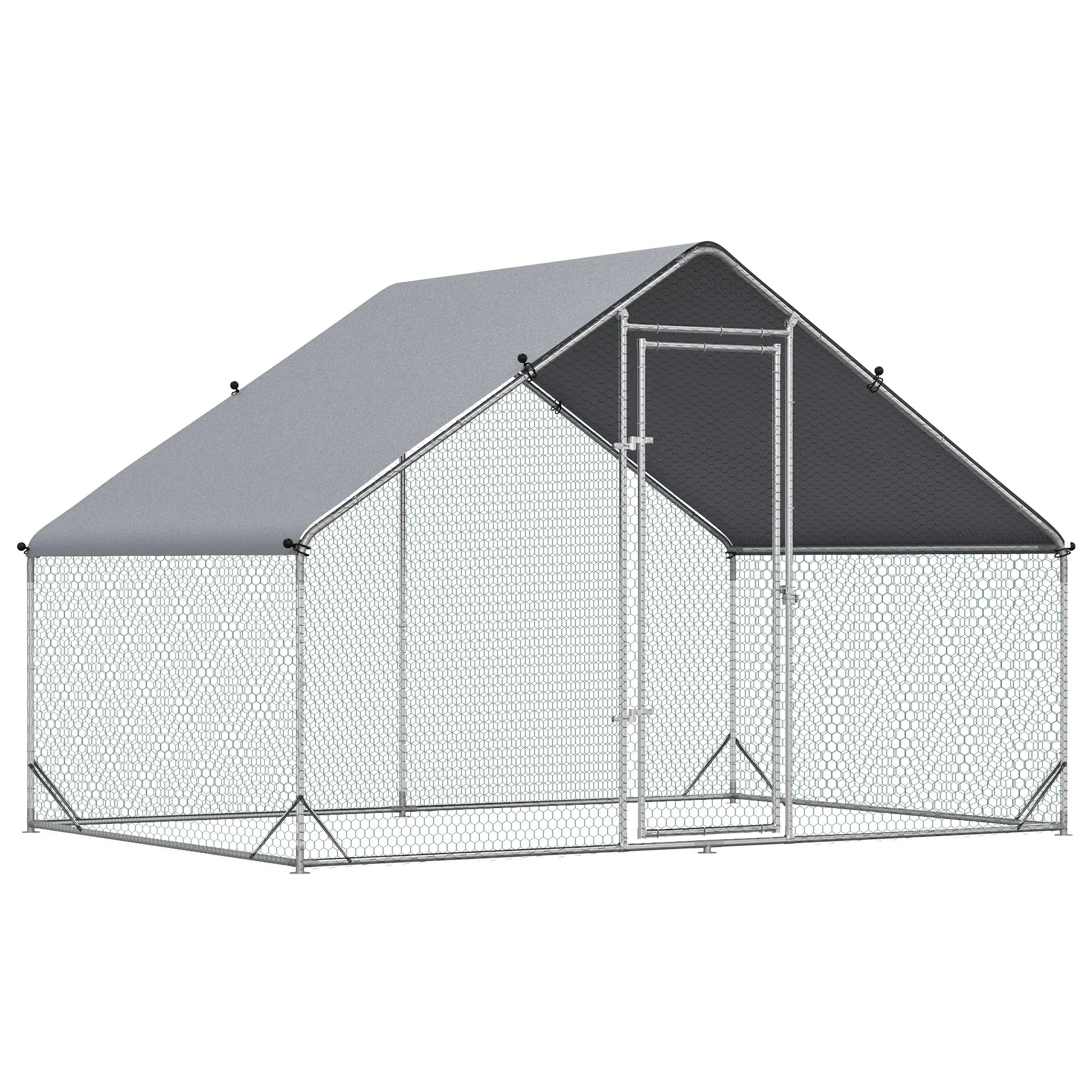 Easycomfort Pollaio da Giardino con Telaio Zincato, Copertura Impermeabile e Rete Esagonale, 3x2x2m, Argento