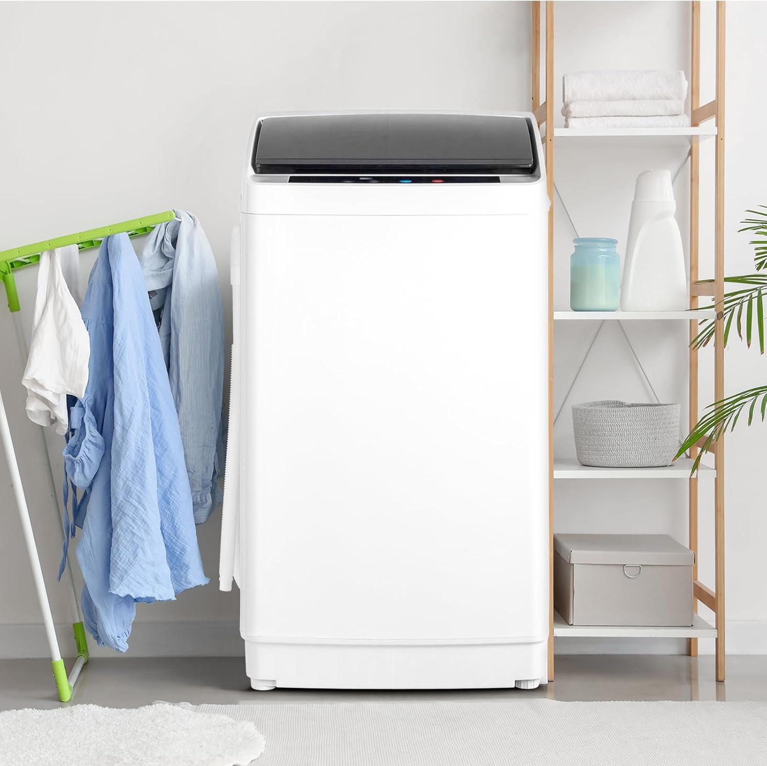 ROVSUN Lavatrice con caricamento dall'alto, 5 kg, con 8 programmi di lavaggio e 5 livelli d'acqua, piccola lavatrice silenziosa, 60-70 dB, timer 24H, 51 × 47 × 87 cm, bianco